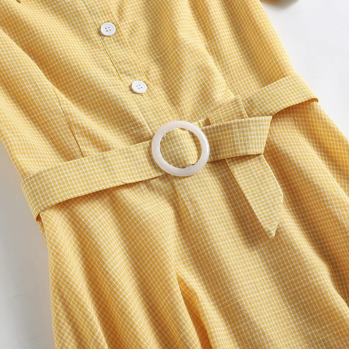 Vestido de verano Vestido de cuadros Estampado Azul Amarillo Vintage 40S 50S Retro Swing Pinup Mujeres