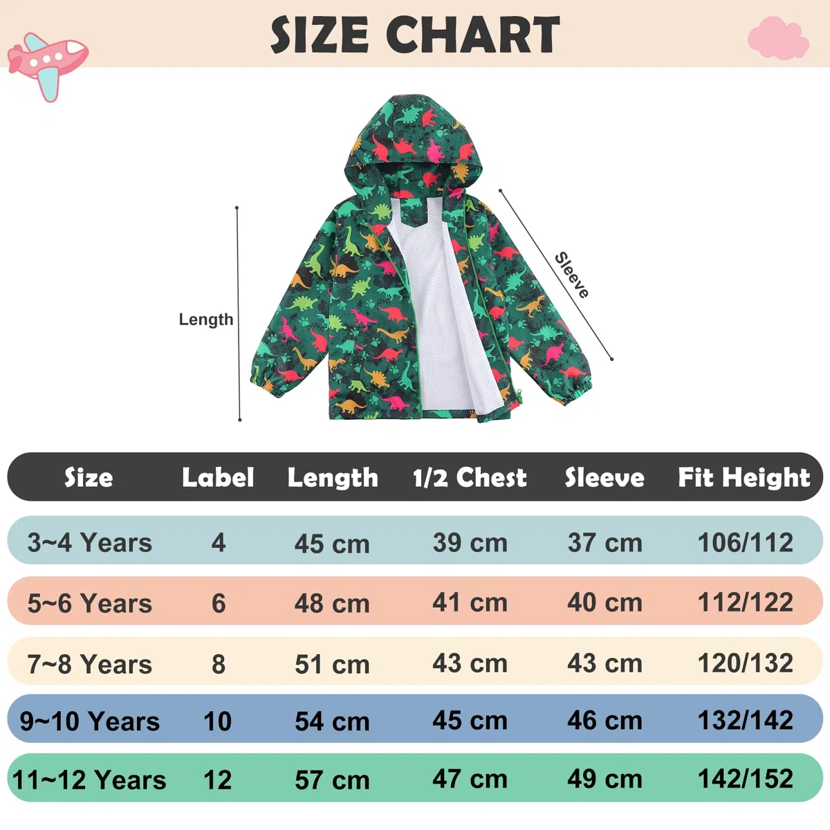 LACOFIA Chaqueta Impermeable para Niños Cazadora Cortavientos Abrigos con Capucha Chubasquero Ligero con Forro para Niños 3~12 años