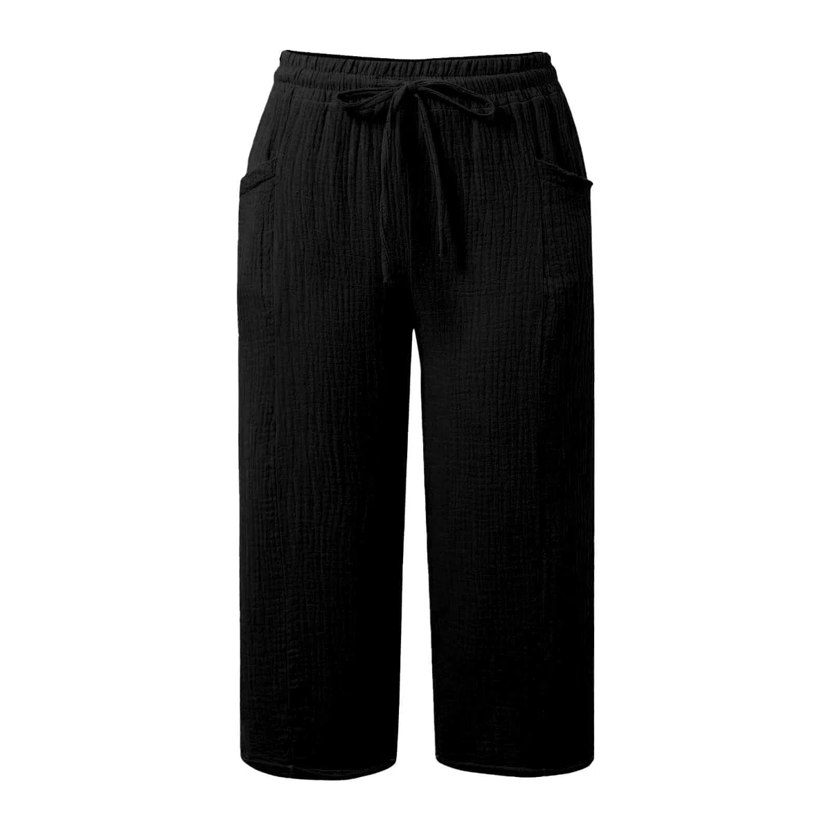 Pantalones Pirata Mujer Verano Frescos Cómodo Elásticos Lino Pantalón Deportivo 3/4 Shorts Respirable Pantalones con Palazzo Bolsillos Capris Jogger Activos Yoga Jogger Corre Playa Vacaciones