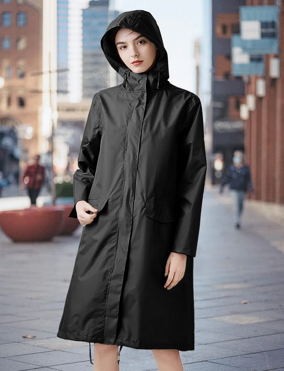 ANYOO Chubasquero Poncho de Lluvia con Capucha para Mujer, Impermeable Largo y Ligero para Aire Libre