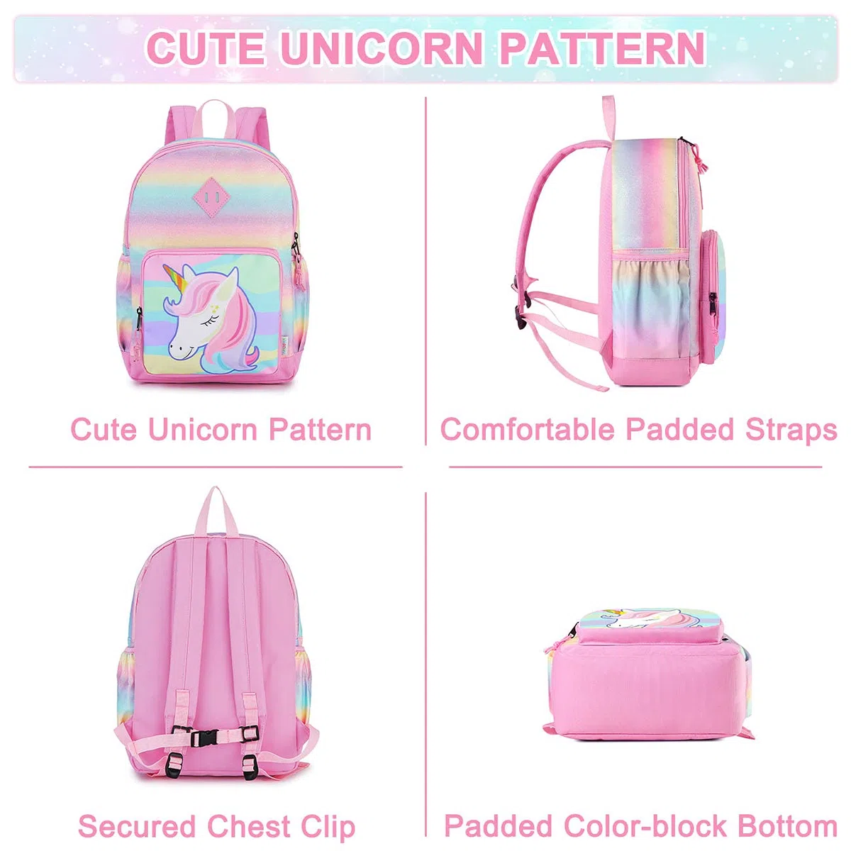 VASCHY Mochila Niña, Mochilas Escolares Mochila Infantil 4-6 Años para Escolar Ajustar Carpeta A4 con Bolsillos Laterales y Correa en Pecho