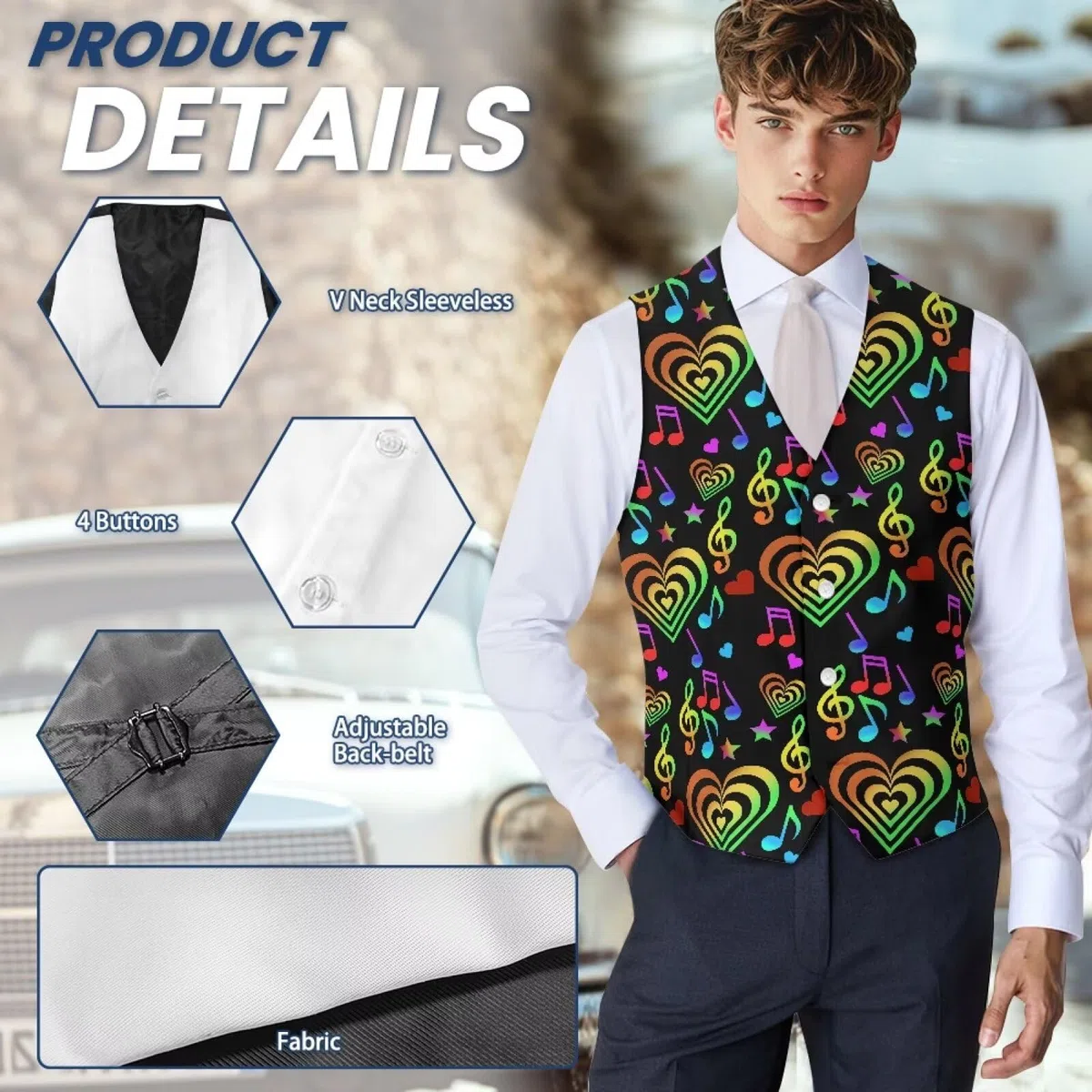 Chalecos para hombre, chalecos casuales de negocios con 4 botones, chaleco formal con cinturón ajustable