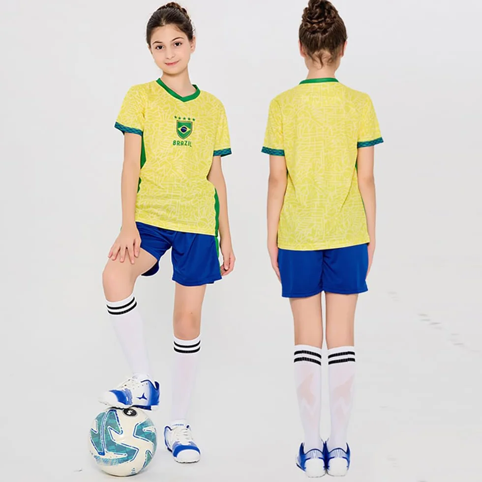 2026 Fútbol Copa Niño Camiseta + Pantalones Cortos Set Aficionados Fútbol Deporte Informal Bandera Nacional Niñas Niños Adolescente Secado Rápido 100-170cm