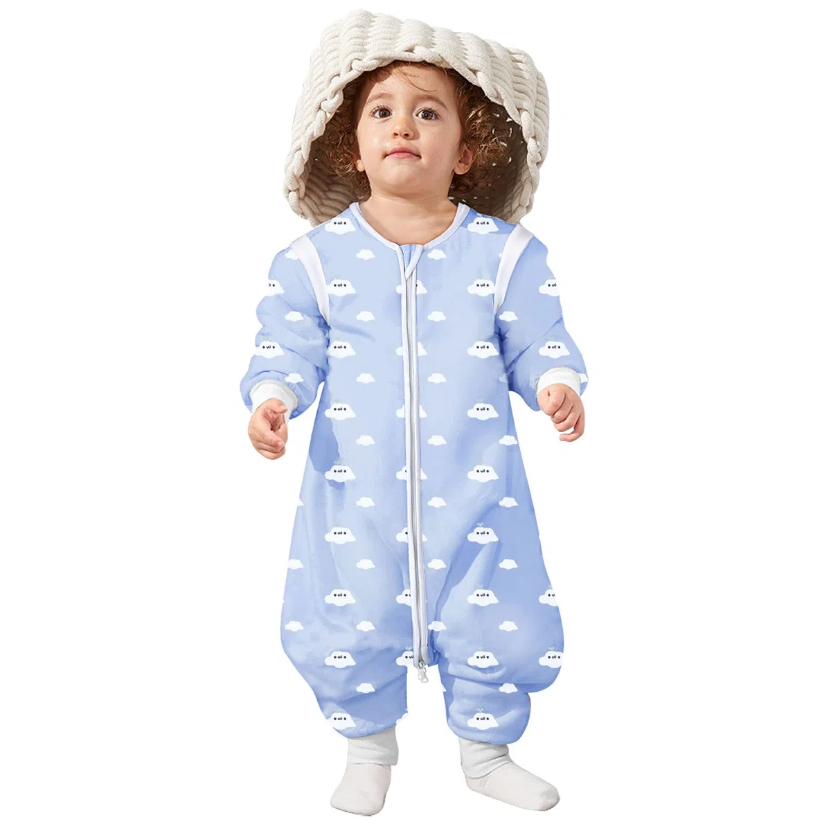 Lictin Saco de Dormir con Pies y Manga 2.0TOG-Saco de Dormir Bebe Niños con Mangas Extraíbles para 12-36 Meses de 80 (Motivo de Cielo Azul y Nubes Blancas)