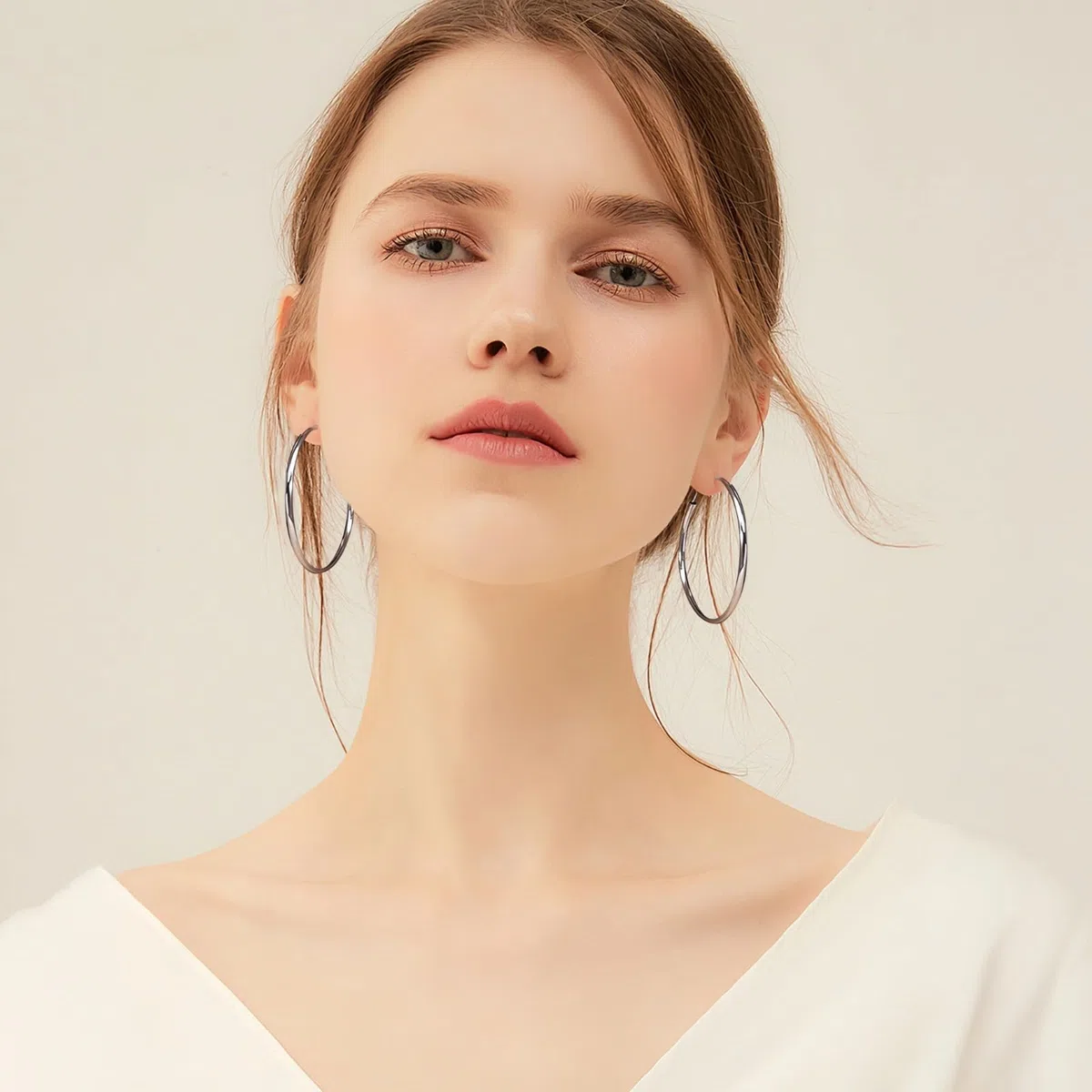 Pendientes de aro de plata de ley 925, aros redondos clásicos de 1.18 pulgadas para mujer, aretes minimalistas pulidos para orejas sensibles, uso diario, 30 mm de diámetro