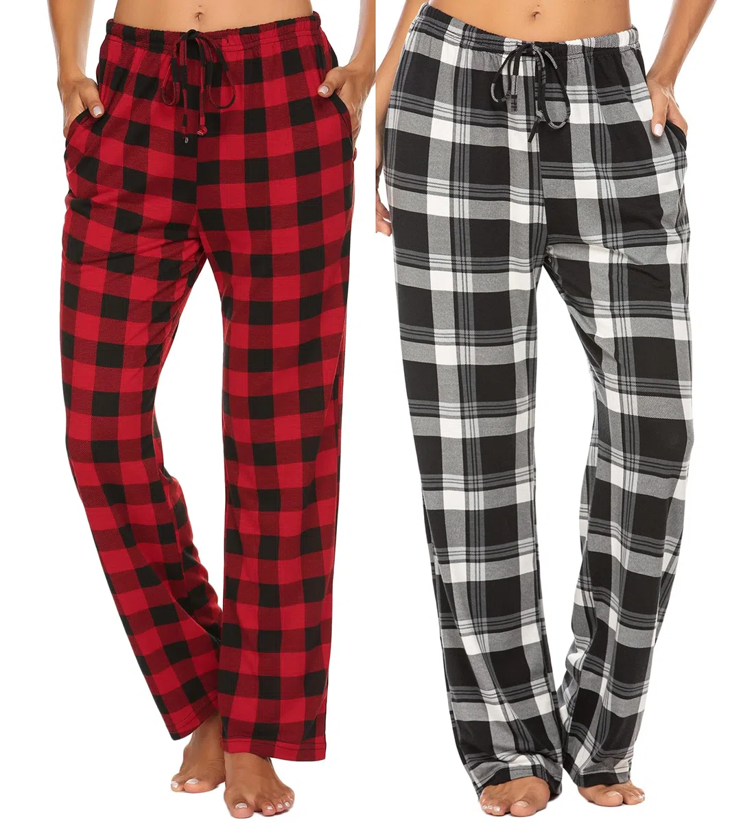 Ekouaer 2 Piezas Pantalones de Pijama Mujer Pantalón Largos con Bolsillos Casuals Casa Dormir Pantalón Suave y Confortable para Yoga S-XXL