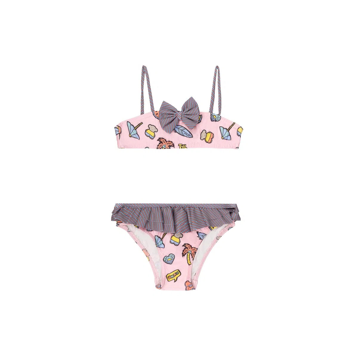 TOUS BABY - Bikini Rosa con Lazo y Volantes para Niña. Estampado Beach (2-6 Años)