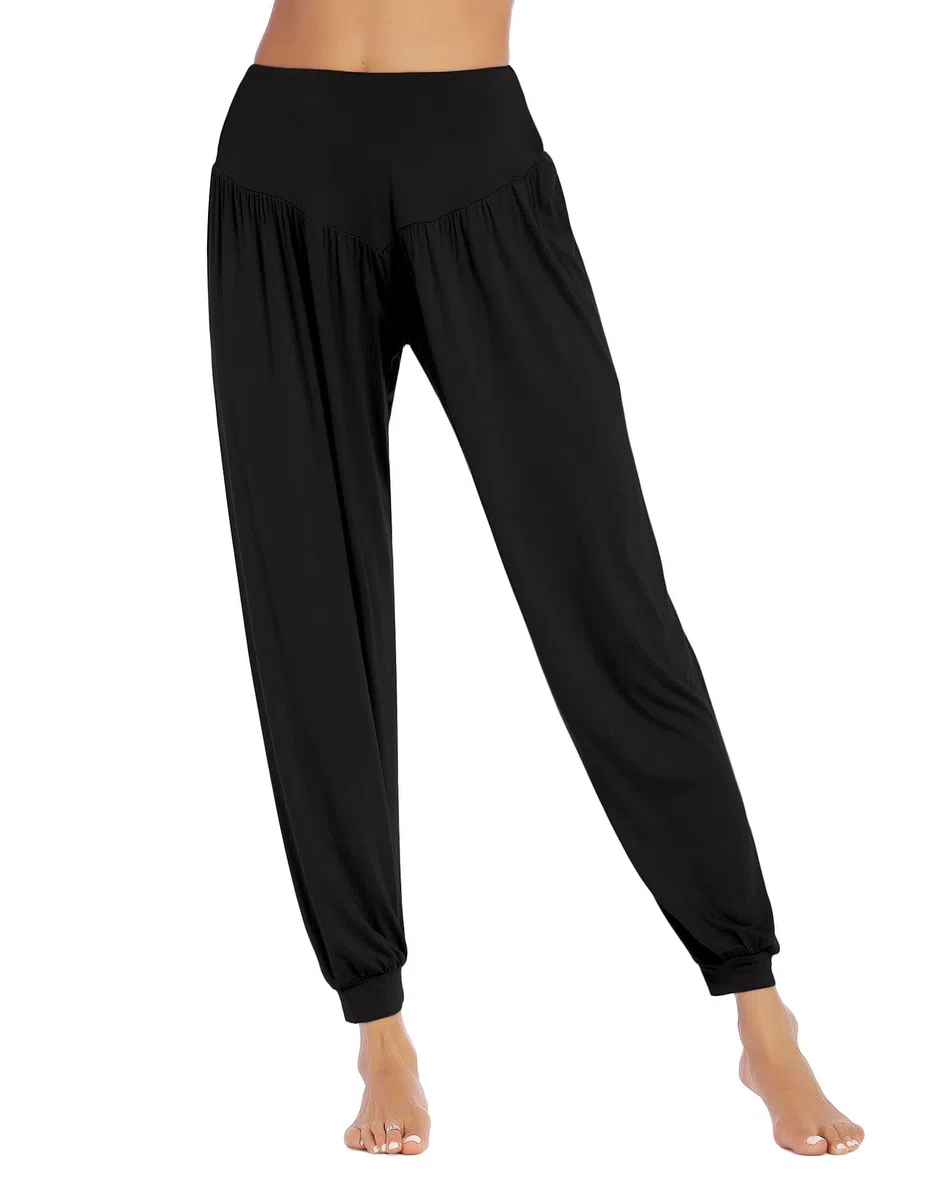 PINSPARK Pantalones de Yoga para Mujer Largos Bombachos Casuales de Cintura Alta Pantalón Bloomers Ancho con Cordones