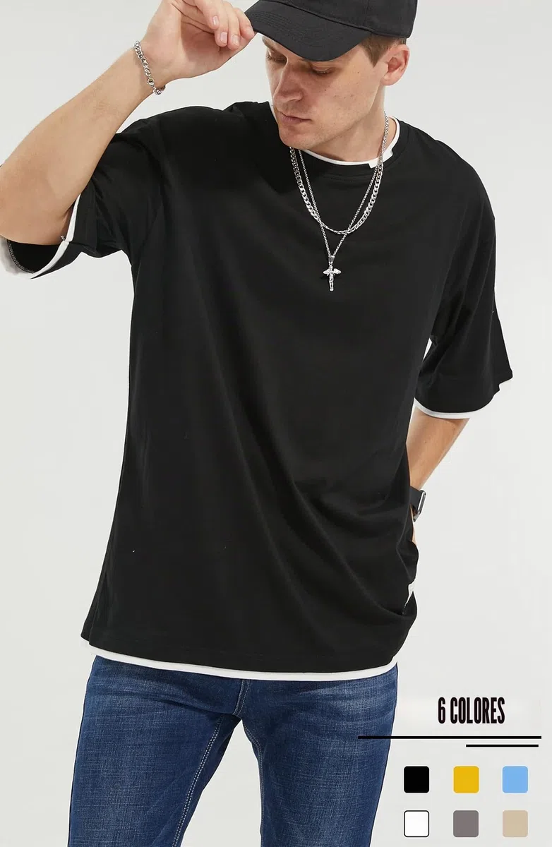 Camisetas Manga Corta Hombre con Contraste de Color Básica T-Shirt Cuello Redondo Verano Ajuste Holgado