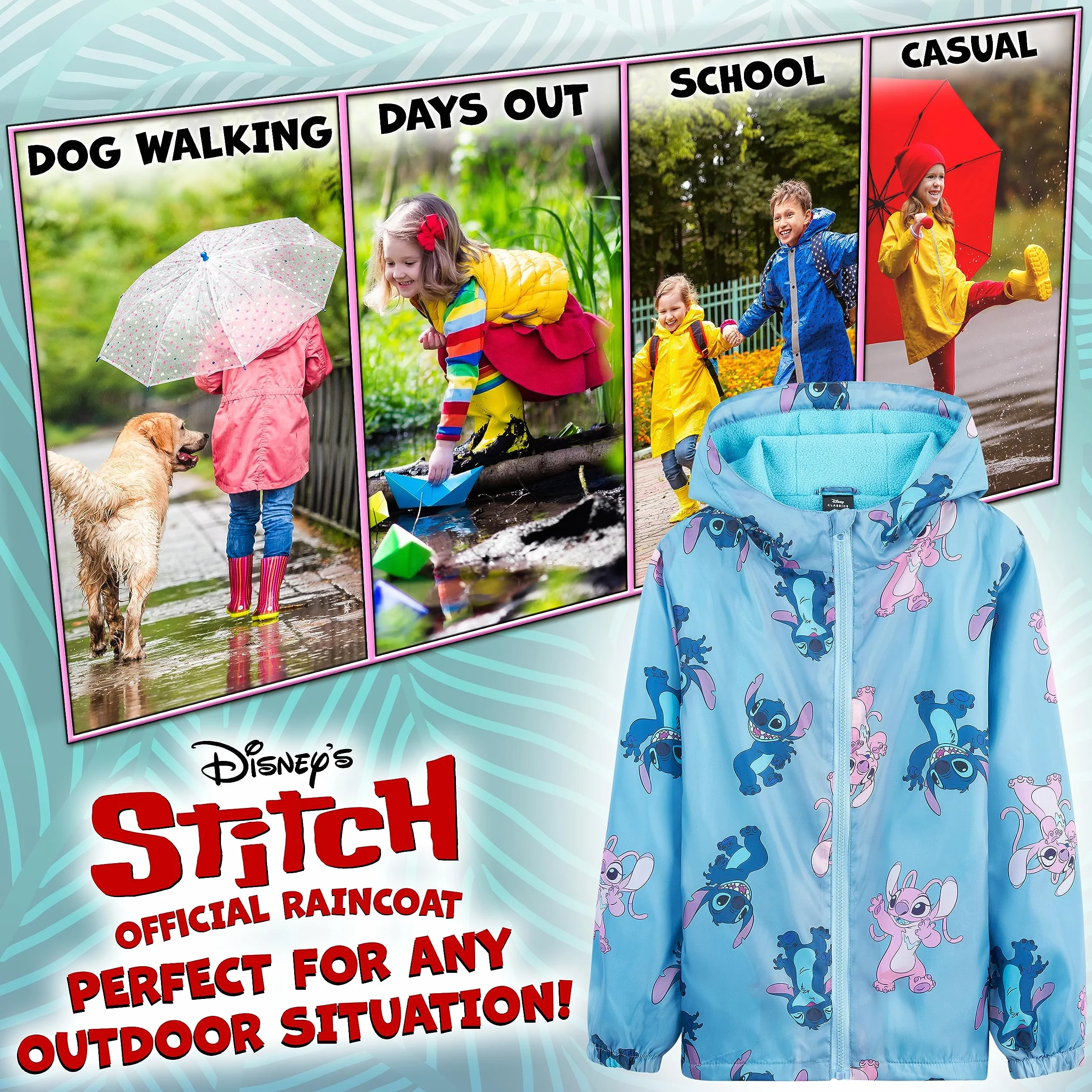 Disney años Chaqueta Impermeable Niña Chubasquero Niña Abrigo Rainwear Ropa Niña Lluvia Lilo y Stitch Regalos Niña 4-14 Años