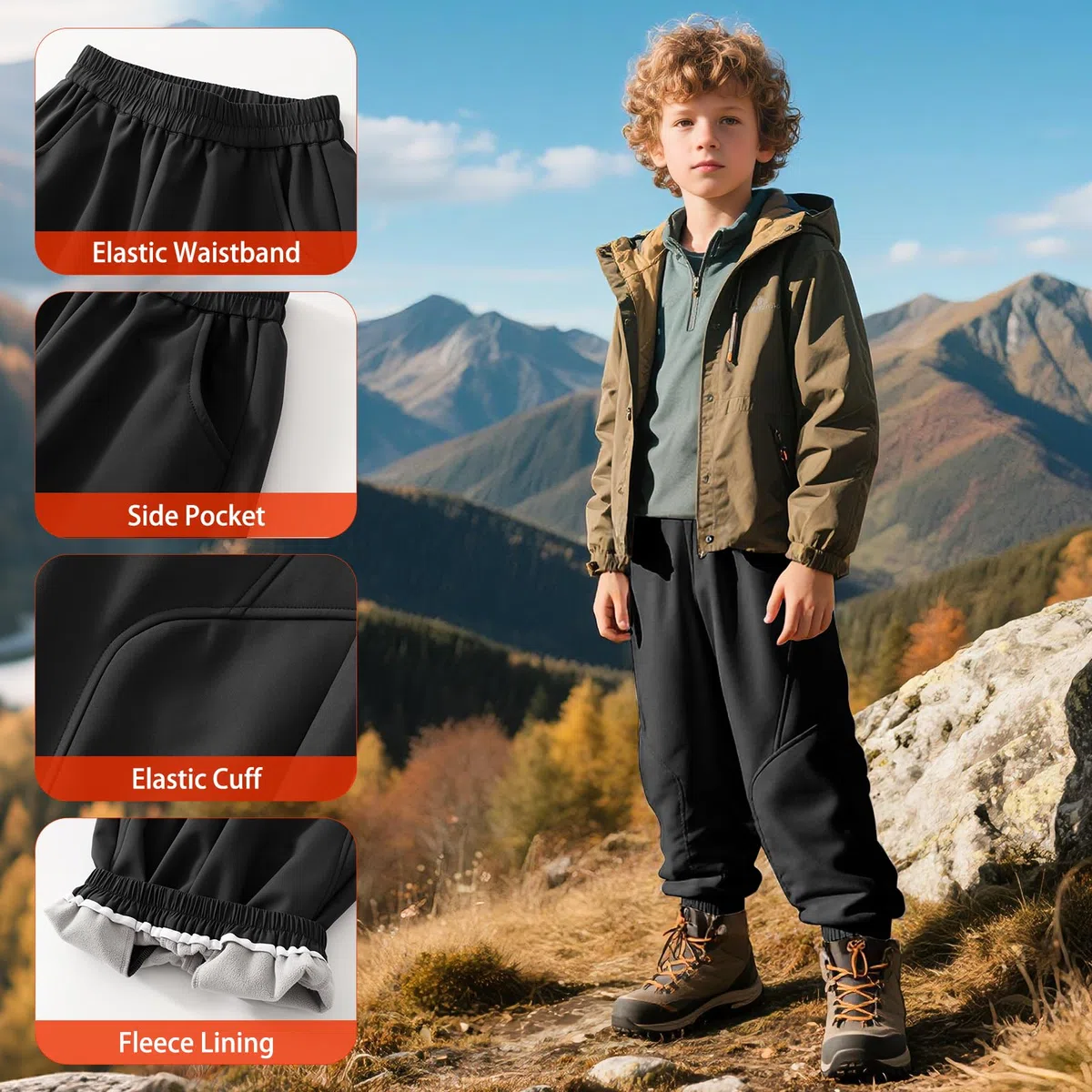 Pantalones Softshell para niños con Forro Polar, Invierno Pantalón Térmicos Impermeables con Bolsillos para niños, Pantalones de para Senderismo Outdoor montaña Trekking, 6-14 años