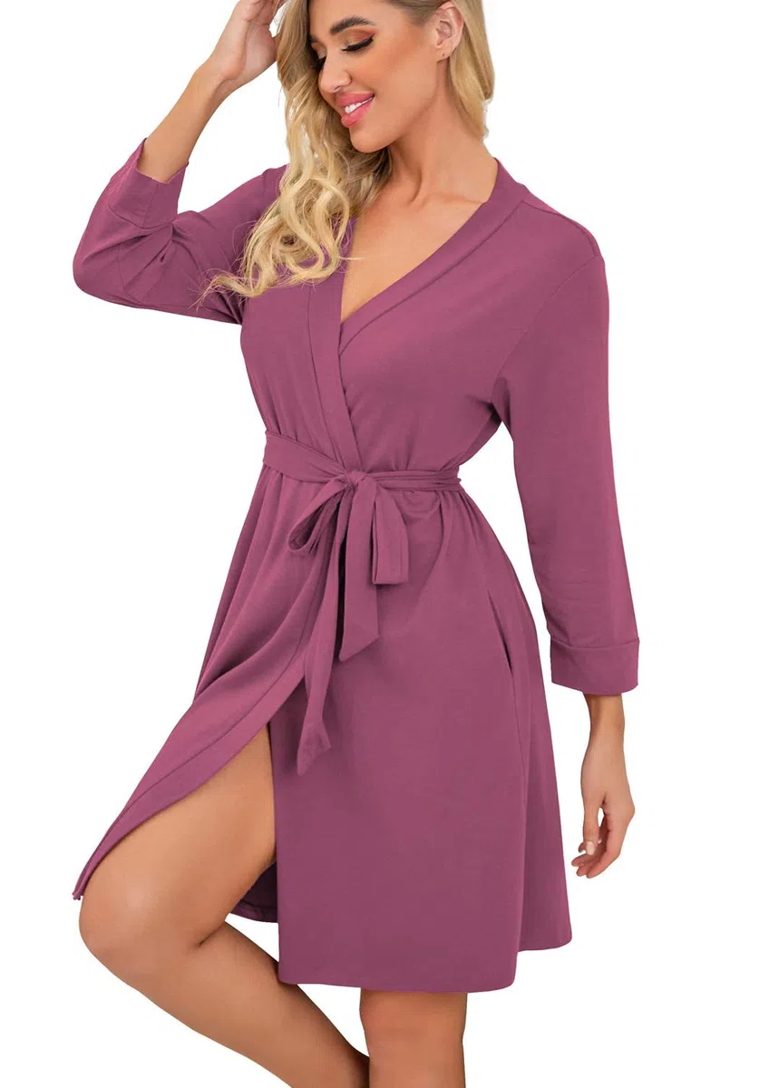 PrinStory Albornoz Para Mujer Ligero 3/4 Manga Mañana Kimono Túnicas Corto Ropa de dormir