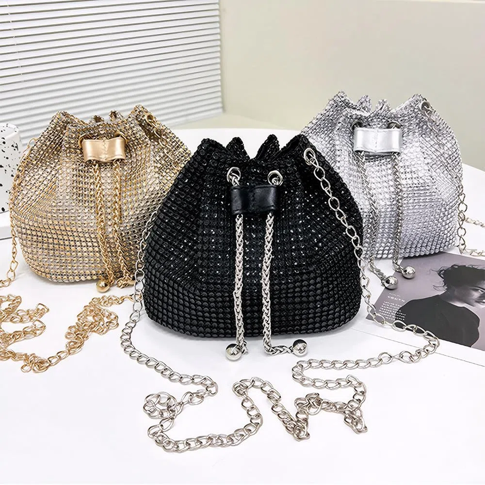 Bolso Mujer con Brillantes Diamantes Elegante de Noche Clutch con Cadena para Fiestas Bodas Banquete(Oro)