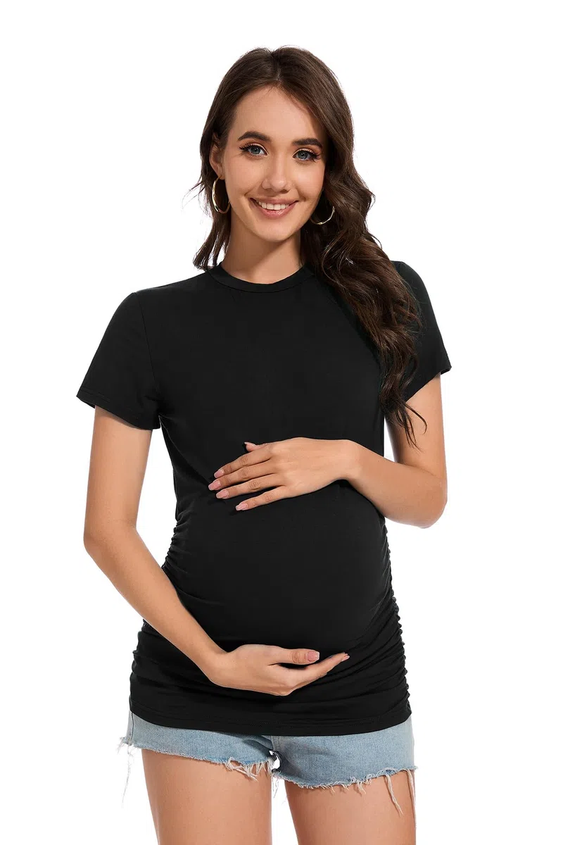 Smallshow Ropa de maternidad para mujer, cuello redondo, manga corta, camisetas para embarazo