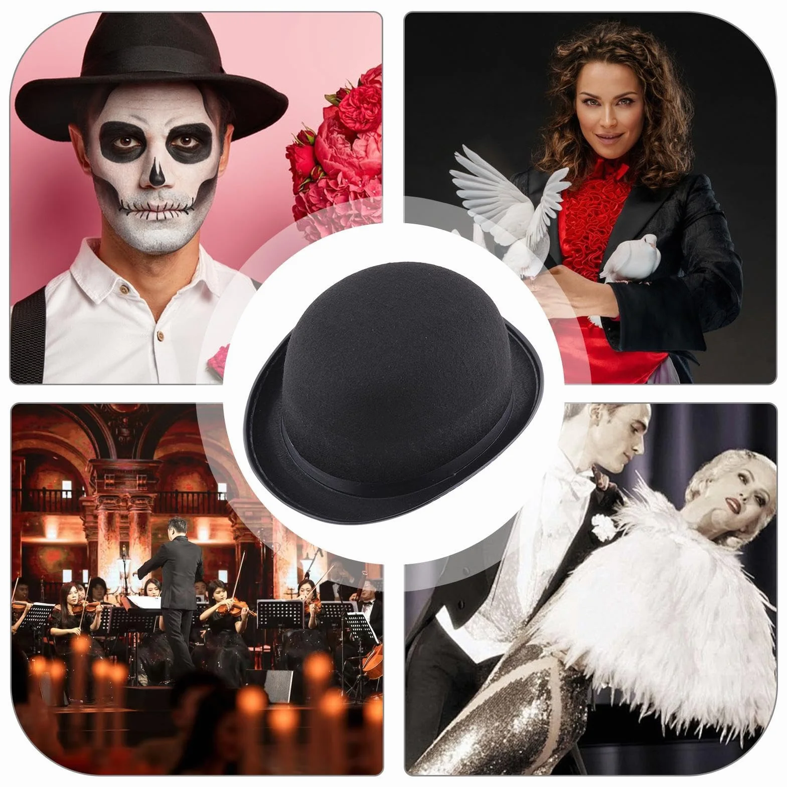 Generico Sombrero De Cilindro Para Hombre - Sombrero Fedora | Accesorio Para Disfraz Clásico De Halloween De Fieltro | Sombrero Derby De Bombín Negro Para Adultos Y Adolescentes | Sombreros Para