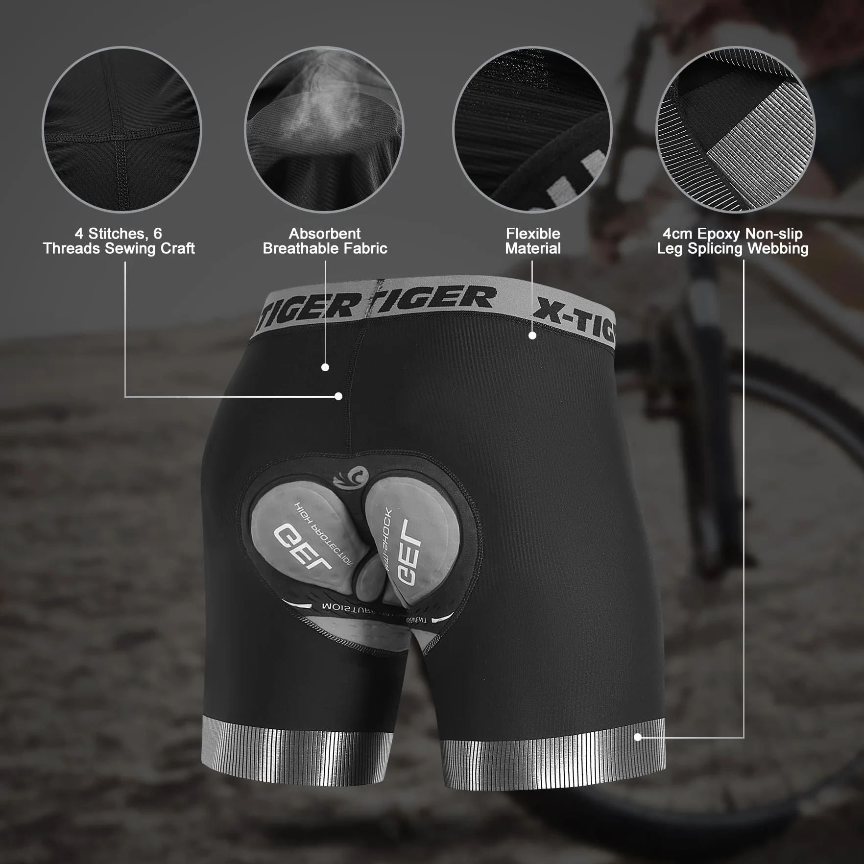 X-TIGER Culotte Ciclismo Hombre 5D Gel Acolchado Ropa Interior de Bicicleta MTB Pantalon Ciclismo Hombre