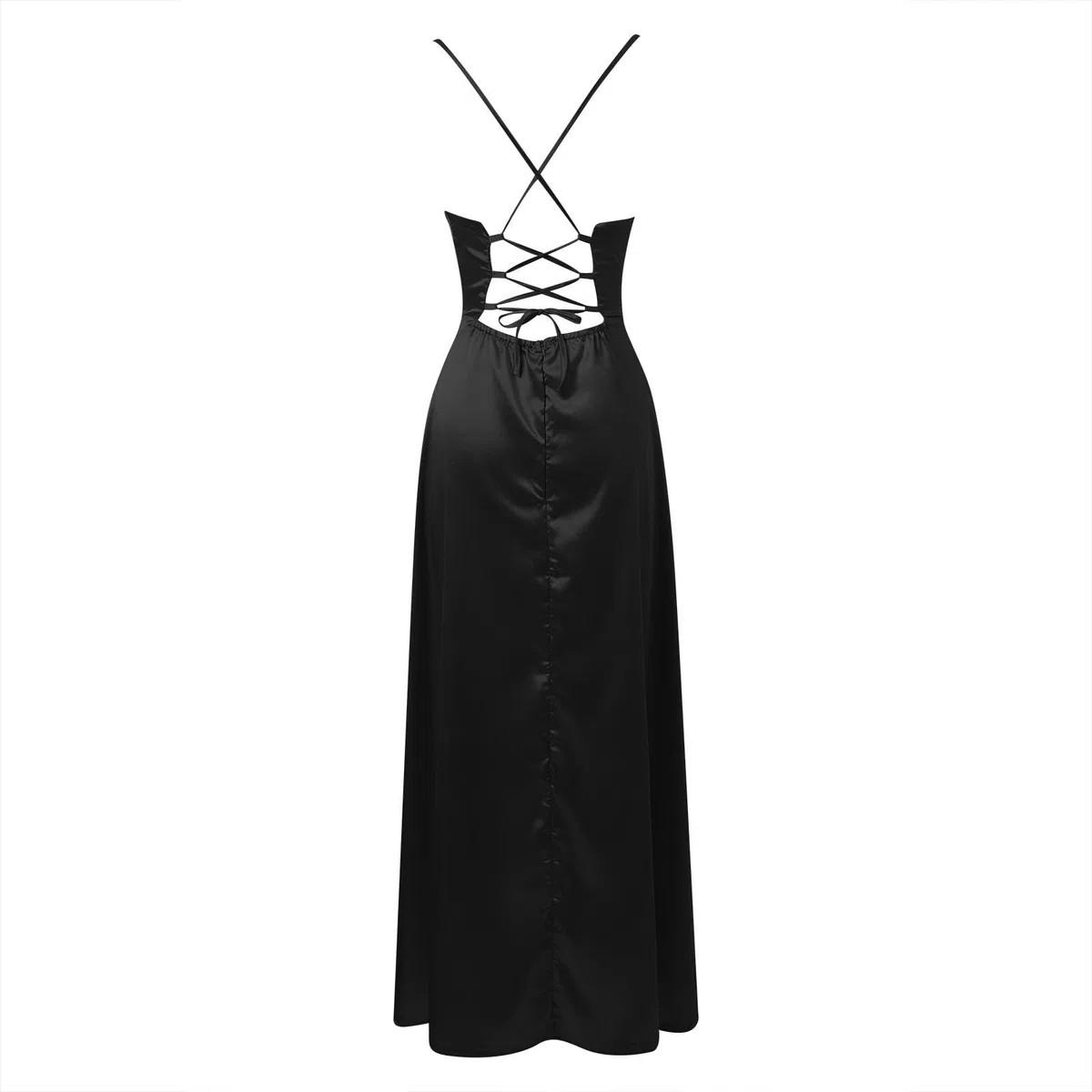 Vestido De Graduación,Vestido De Dama De Honor De Satén con Cuello En V para Mujer, Vestido De Fiesta De Graduación De Satén con,con Tirantes ，Vestido Largo para Fiesta