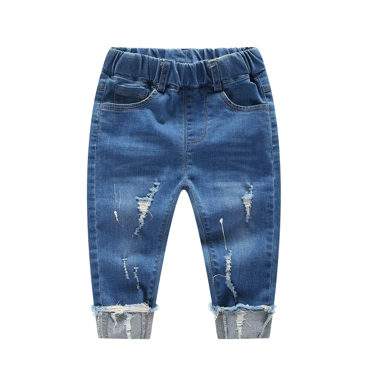 KIDSCOOL SPACE Vaquero Rasgado para bebé, Pantalones de Mezclilla Desgastados con Cintura elástica para niños pequeños