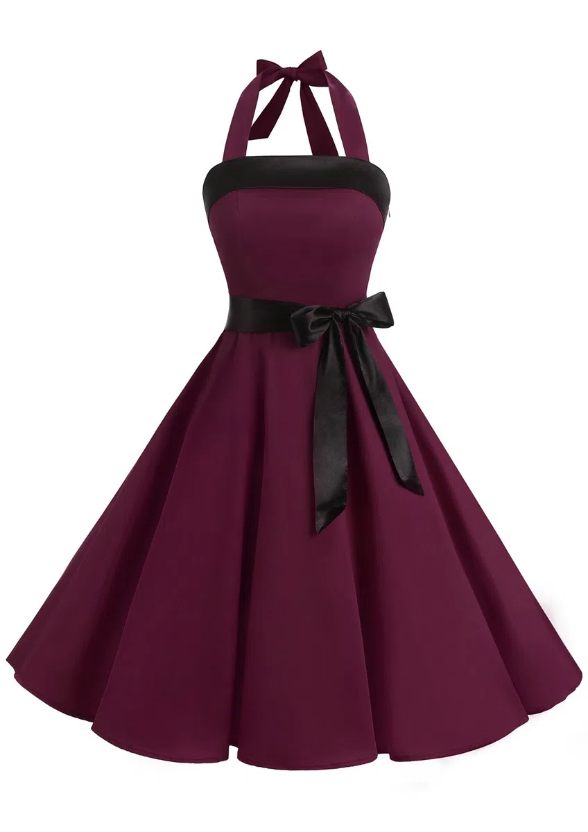 Vestido De Vintage Cóctel 50s Elegante Mujer con Cinturón