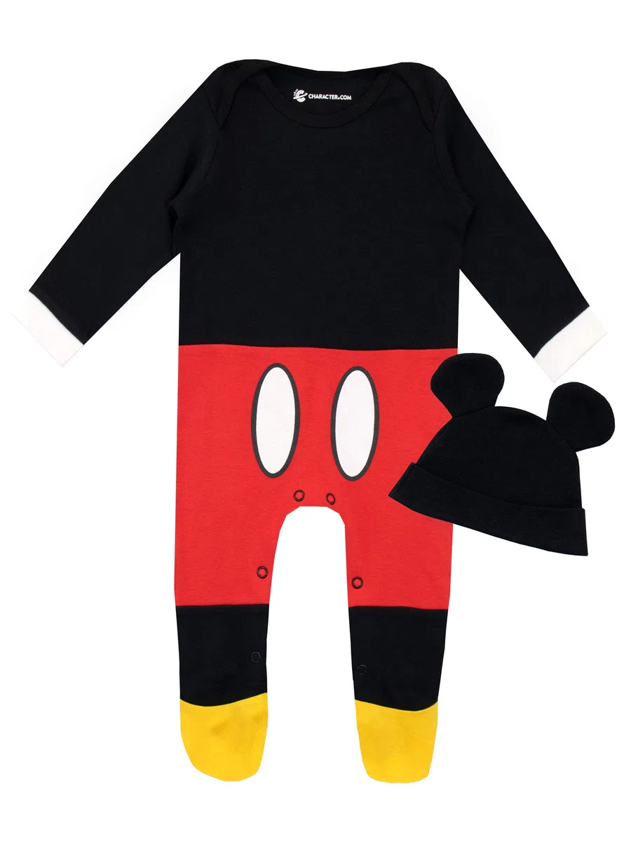 Disney Pijama Conjunto de Pijama Entera y Gorro para Niños Bebés Mickey Mouse