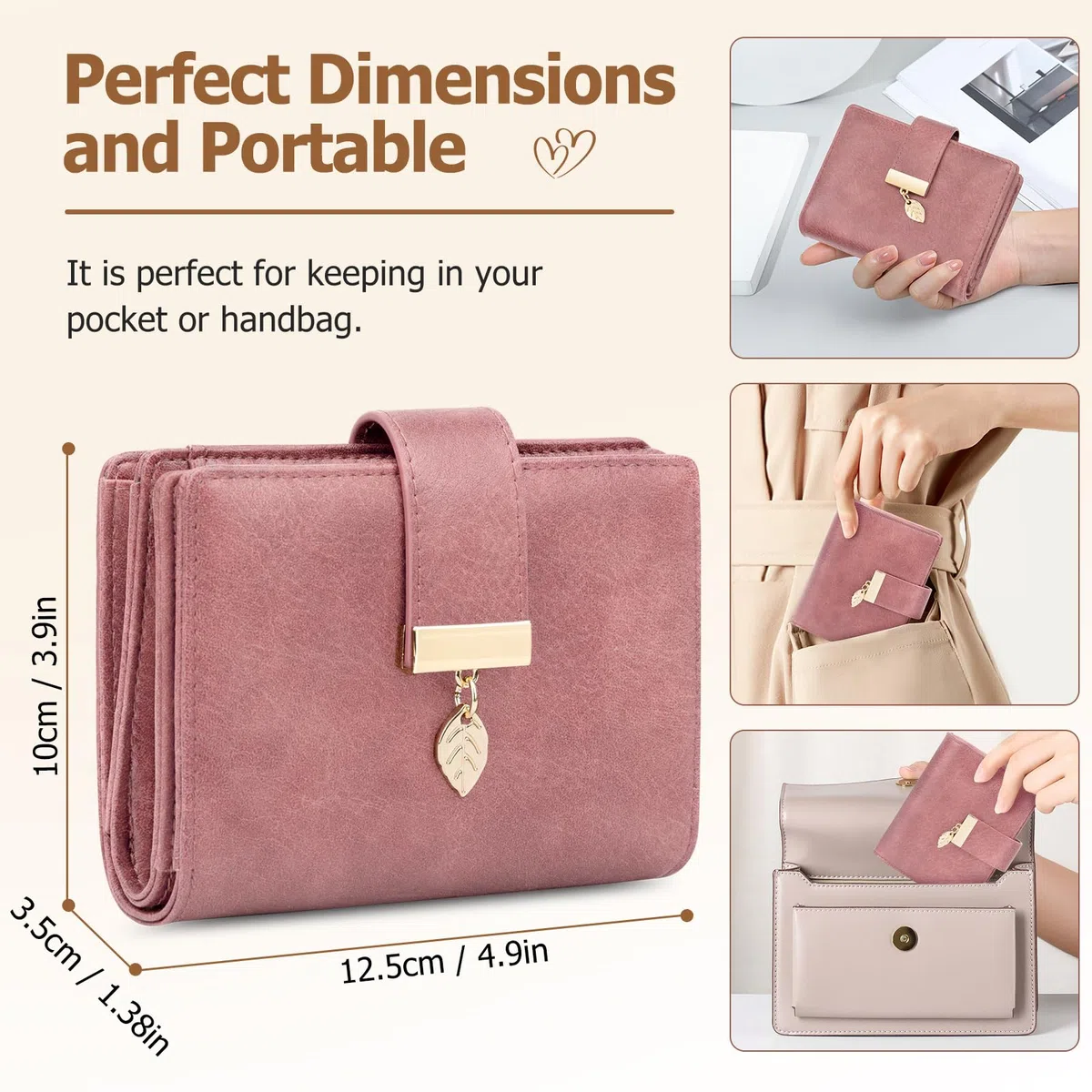 Cartera Mujer Pequeña, Monederos Mujer en Cuero PU con Bloqueo RFID, Carteras de Mujer Gran Capacidad con 14 Ranuras Tarjetas y Bolsillo con Cremallera Billeteras para Mujeres (Rosa)