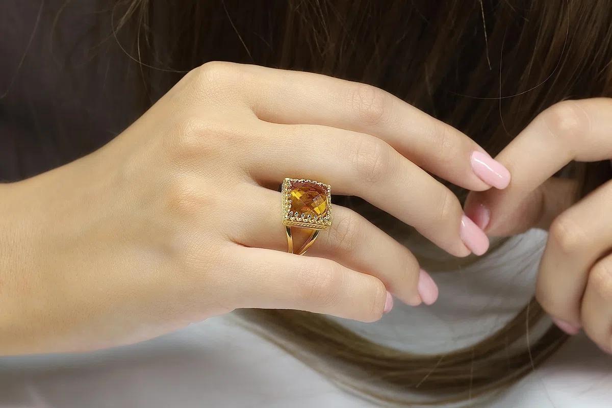 Anillo de Oro Citrino 14k - Joya de Piedra de Nacimiento Noviembre