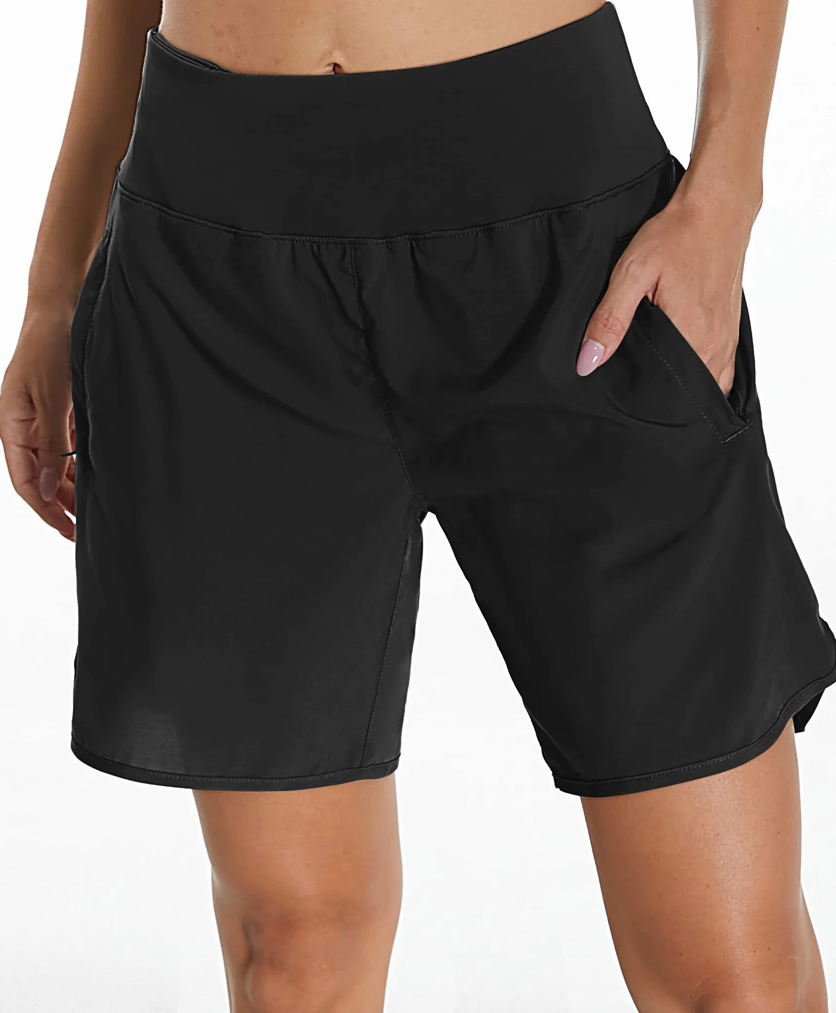 Mesing Pantalones Cortos Mujer Deporte Cintura Alta Fitness Running Shorts Deportivos Transpirable Calzoncillos Interiores y Bolsillos Traseros con Cremallera