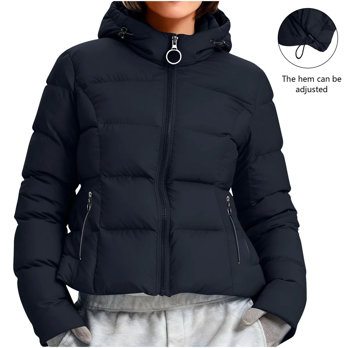 HAOLEI Chaqueta Mujer Invierno Chaquetas Acolchado con Capucha Cálido Abrigo Parka con Capucha Viento Cremallera Grueso y Cálido Cazadora Manga Larga con Bolsillos Otoño Invierno Ligero Outwear