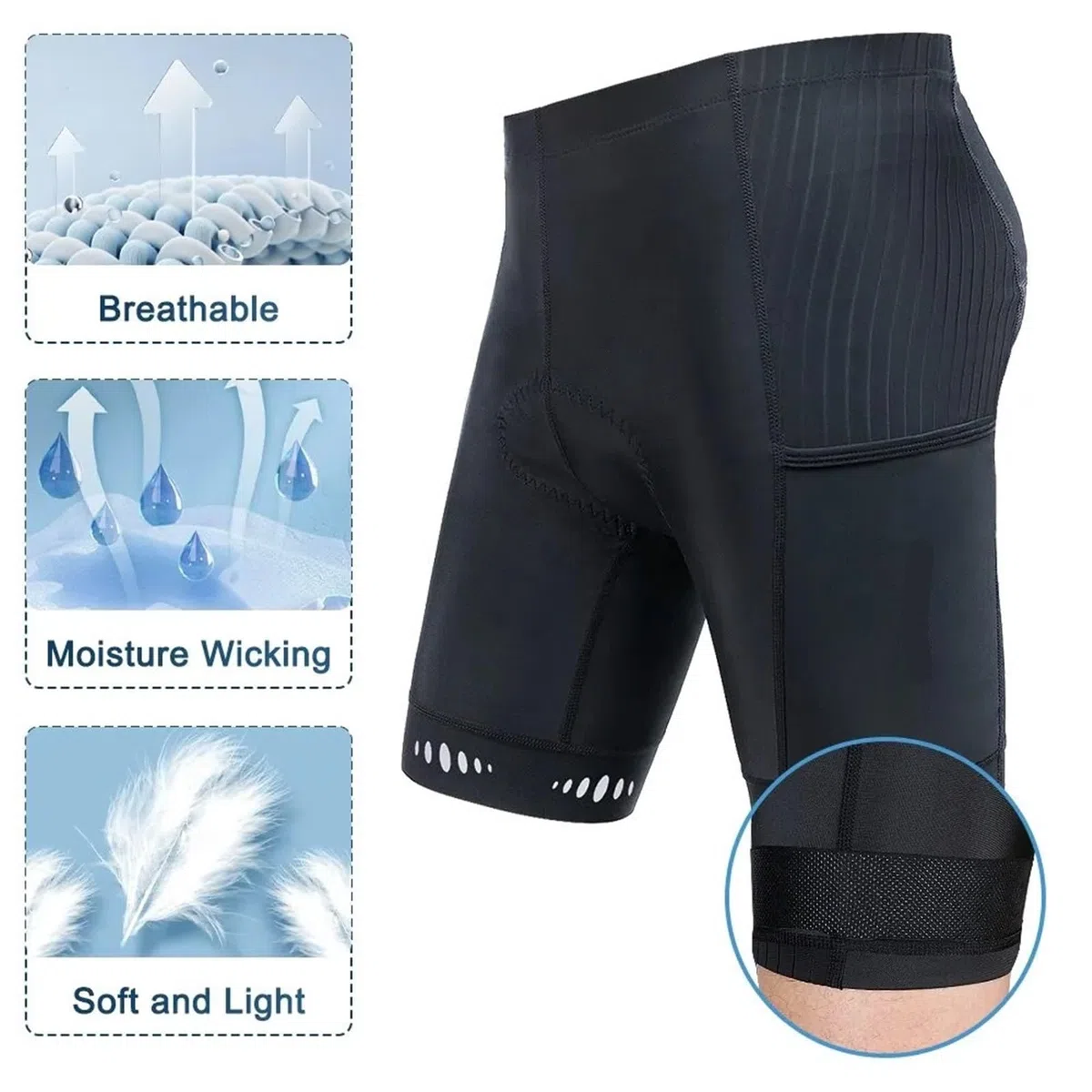 Pantalones Cortos de Ciclismo for Hombre con Bolsillo Trasero, Pantalones Cortos Acolchados de Gel 5D for Ciclismo de montaña y Carretera, Medias Medias Culotte Ciclismo Hombre(Europe-XL)