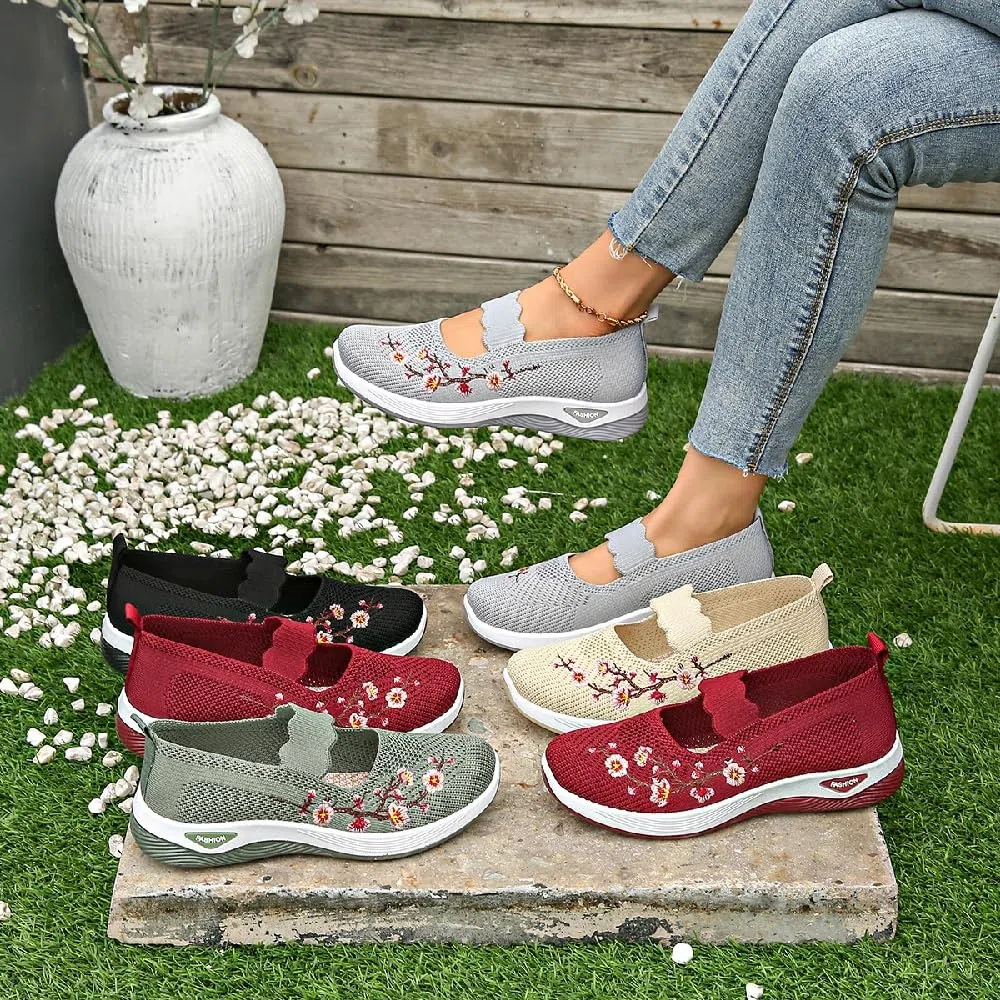 Genérico Zapatos Ortopédicos para Mujer, Verano 2025, De Tela Bordada, con Soporte para El Arco, Deportivos, Talla Grande
