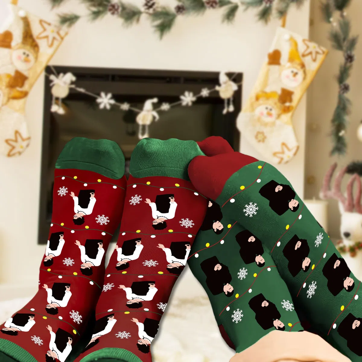 Divertidos calcetines de Navidad para mujeres y hombres, accesorios de disfraz de vacaciones de Navidad, calcetines de punto cálidos de invierno