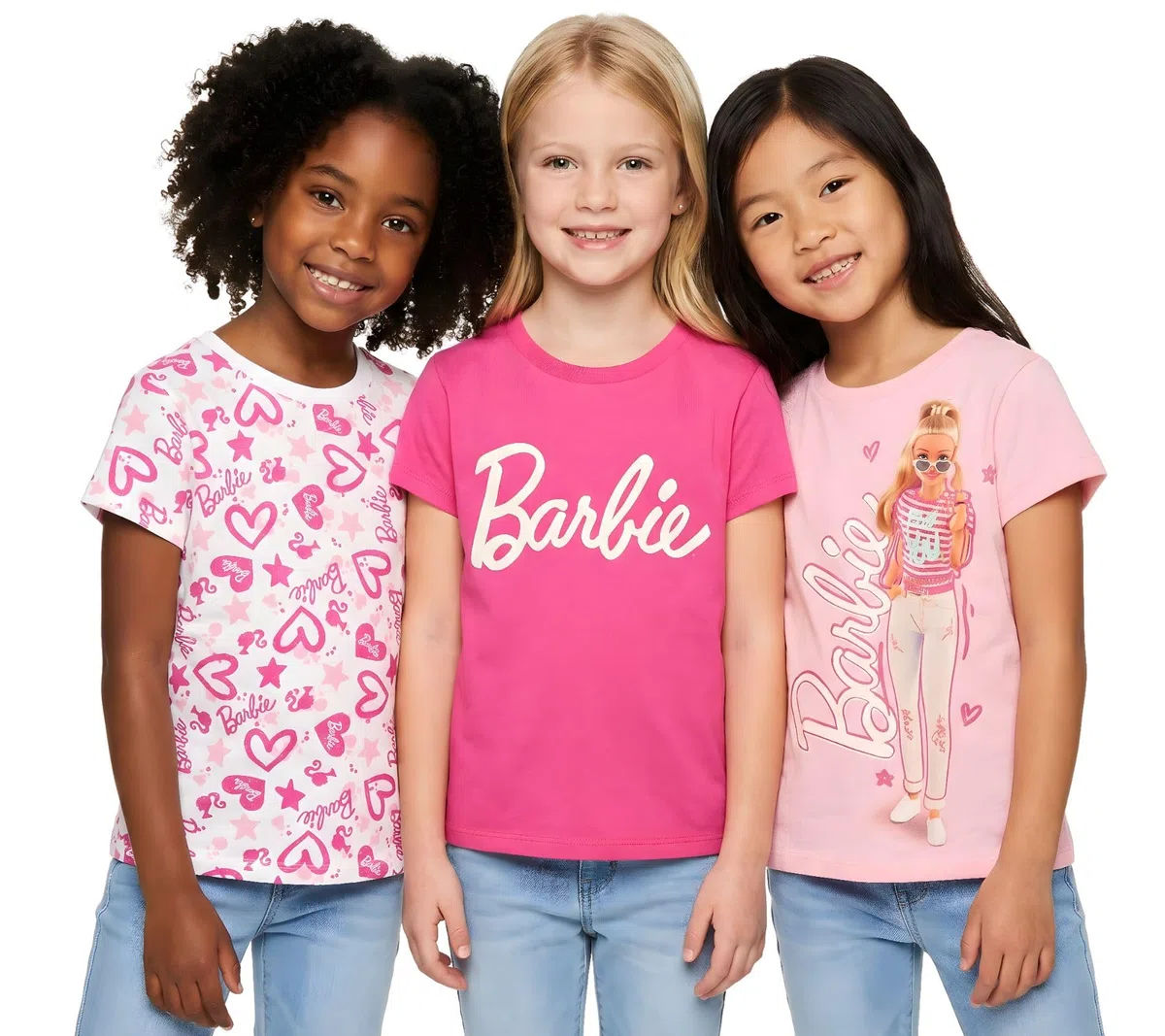 Barbie Paquete de 3 camisetas de manga corta para niñas, paquete de 3 camisetas de verano para niñas, edades de 3 a 10 años