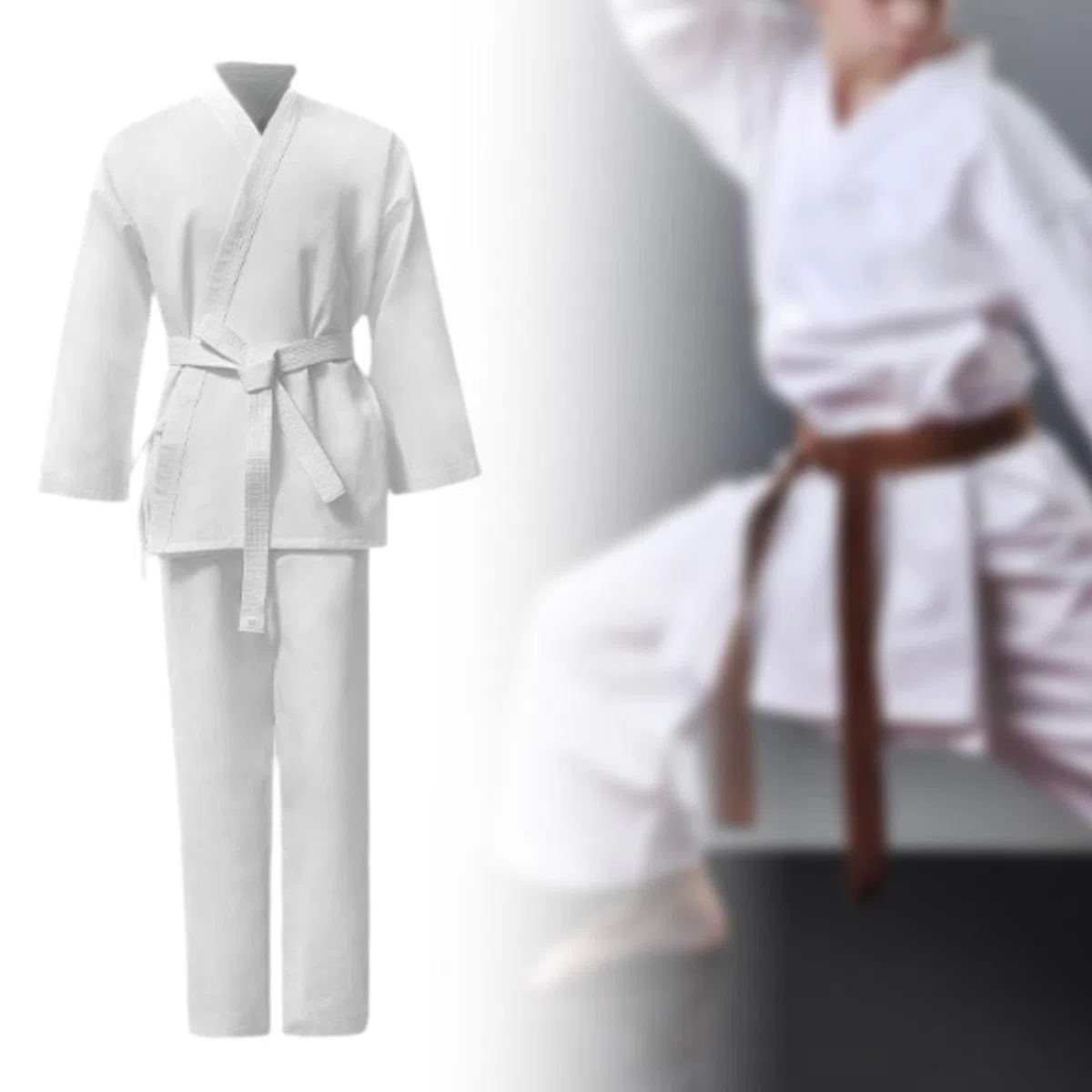 rockible Uniforme de Karate, Karate Gi, Mangas Largas Transpirable con Cinturón Conjunto de Trajes de Karate, Ropa de Karate para Ejercicio de Karate de