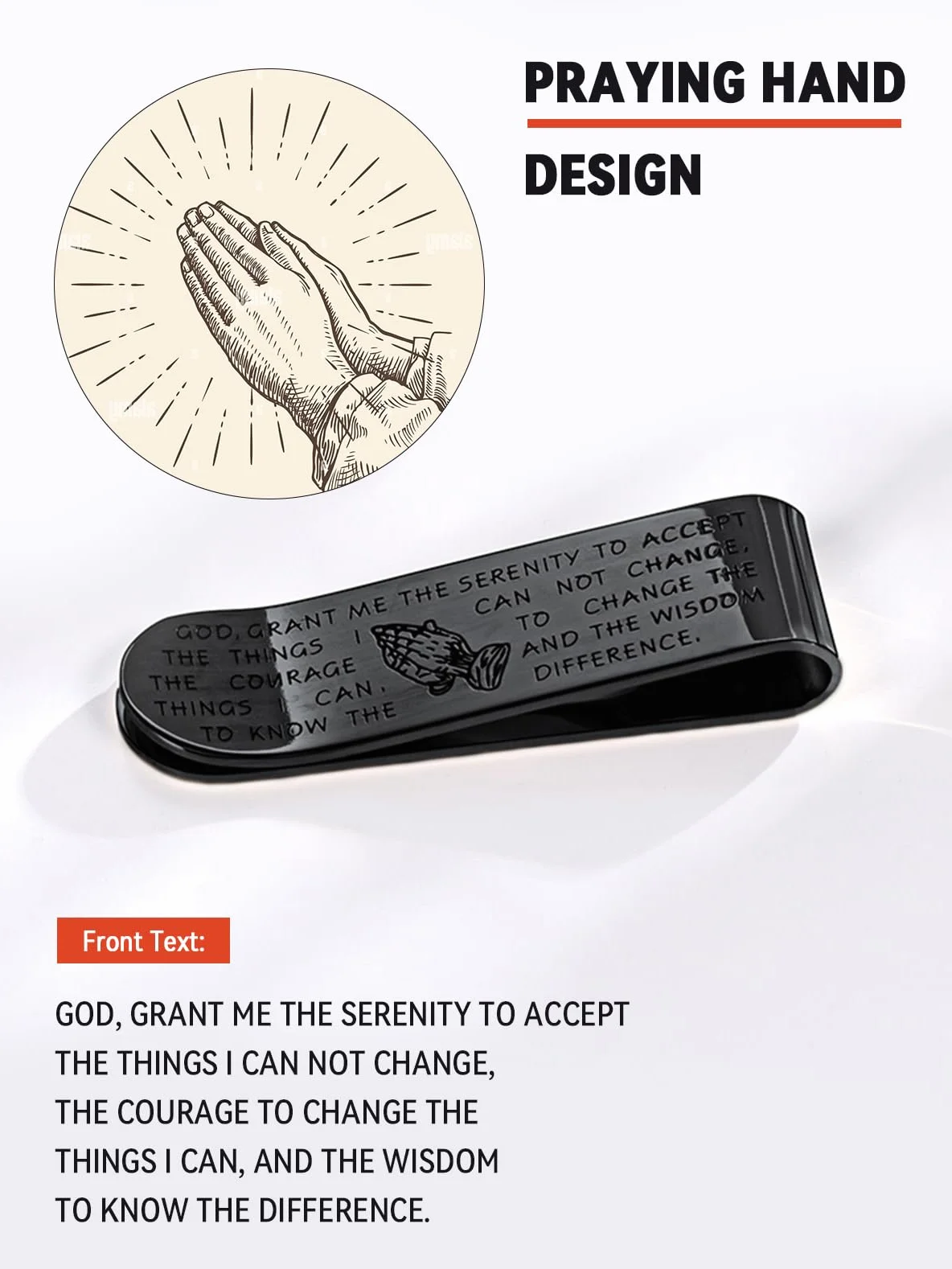 FaithHeart Pinza Hombre para Billetes Tarjetas Acero Inoxidable 316L Clip de Dinero Metal Accesorio Equipaje Pinza Religiosa Biblia Mano de Oración