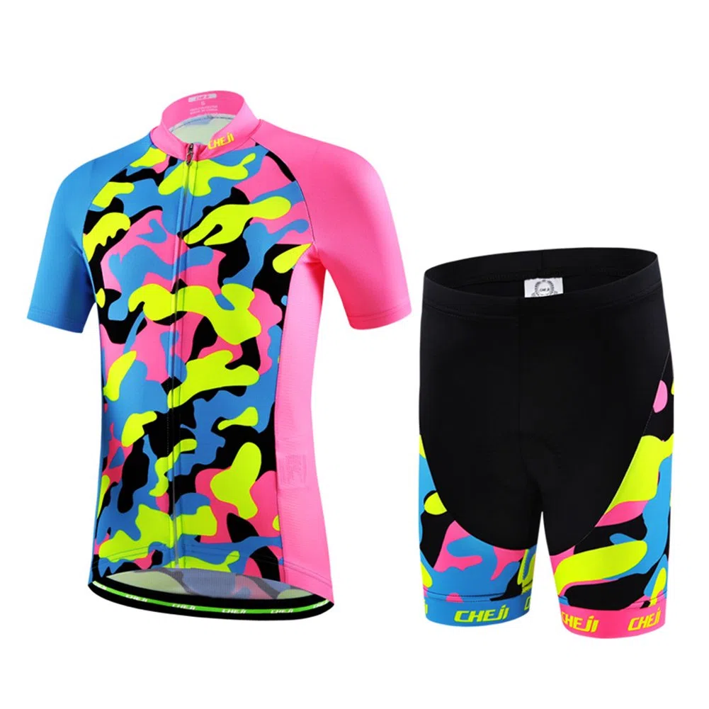 Maillot de Ciclismo Niña Niño Traje de Ciclismo Camiseta Manga Corta + Pantalones Shorts con Asiento Acolchado