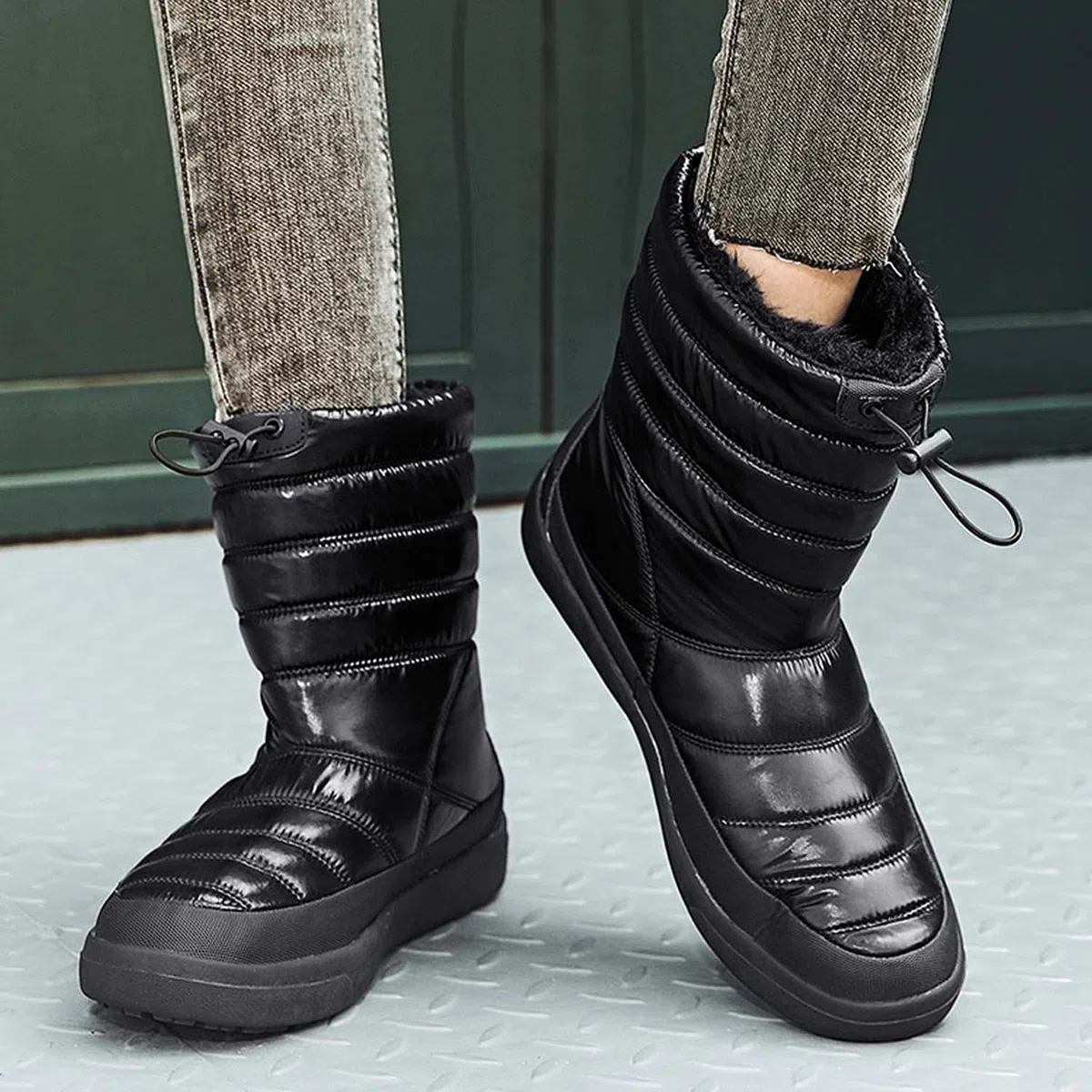Botas de nieve para mujer invierno cálido forro de piel al aire libre sin cordones en botines impermeables zapatillas de deporte, Black, 40 EU