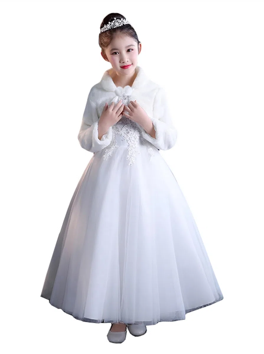 Princesa de Niña Cárdigan Chal de Piel Sintética Chaquetilla de bolero niña Fiesta de Flor Capa de Princesa Accesorios de Vestido con manga larga