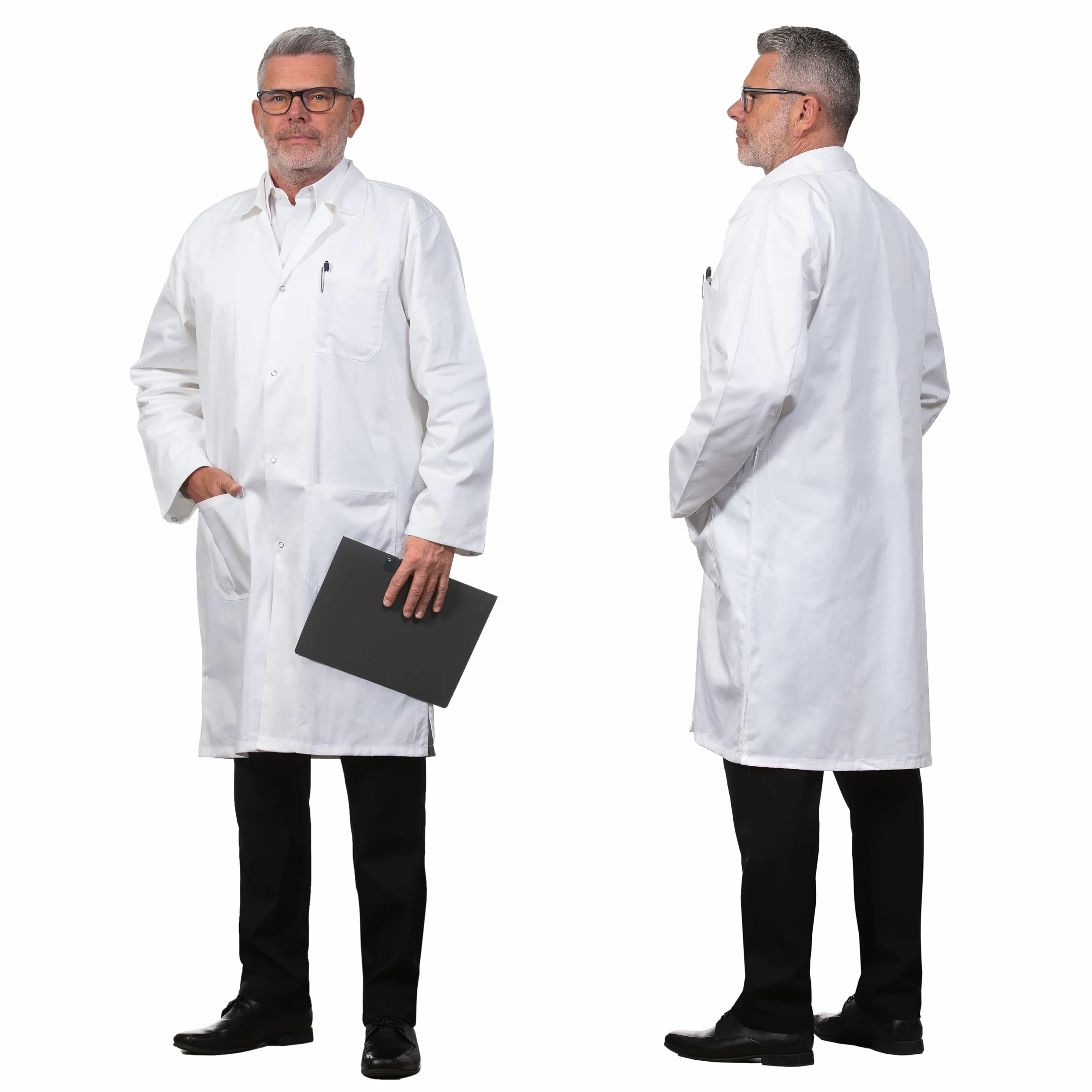ZOLLNER Bata de laboratorio para hombre: bata médica con prácticos bolsillos y botones a presión, algodón, tallas 44-60, lavable hasta 95 °C, con certificación Oeko Tex®, 140