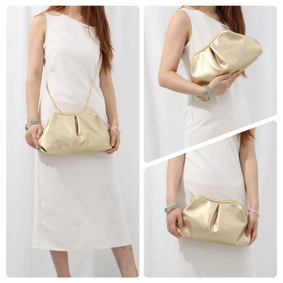 Bolsos de mano de cuero PU suave para mujer Bolso de noche formal Bolso de mano elegante