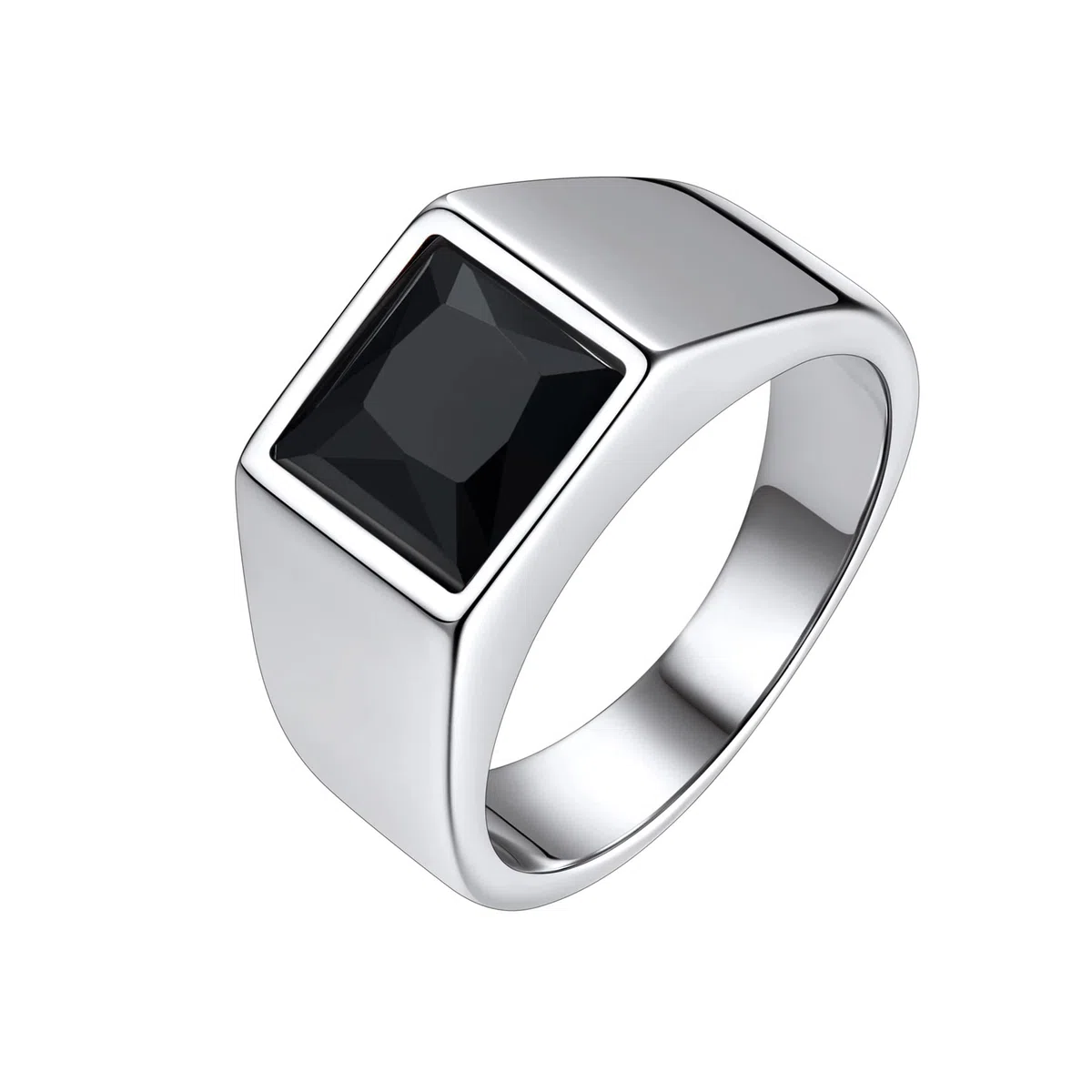 Bestyle Anillo de Sello Cuadrado Hombre Ancho 8mm Piedra Negro/Azul | Acero Inoxidable Personalizados Anillos para Mujer Hombre Tamaño 14.5-32.5