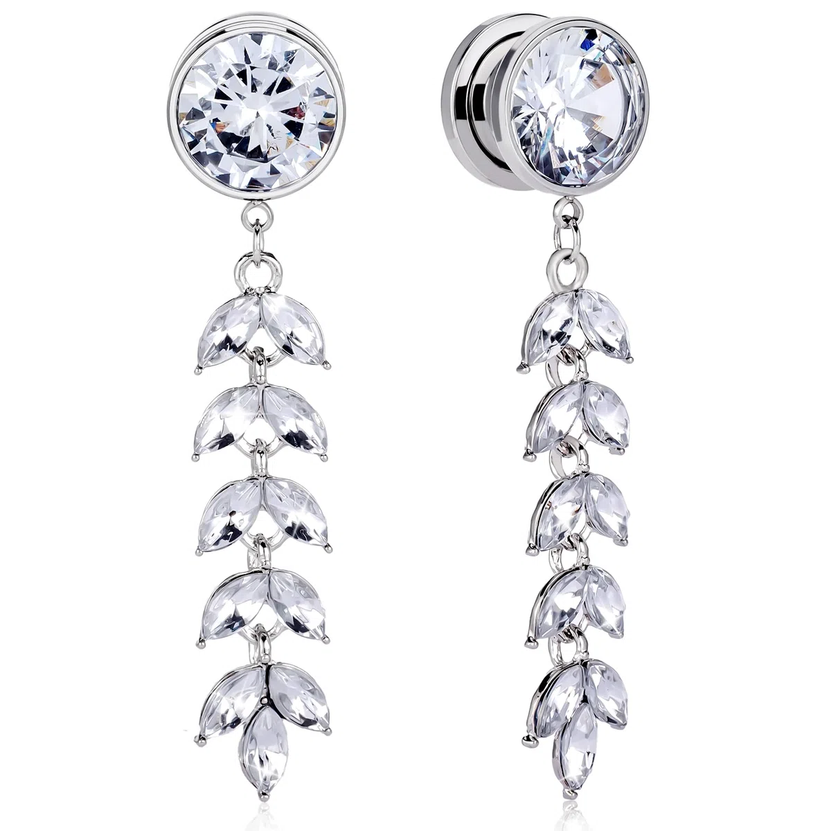 Vankula Dilatador de oreja con colgante, 1 par de dilatadores de plata con circonita blanca, de acero inoxidable, para hombres y mujeres, de 6 a 16 mm