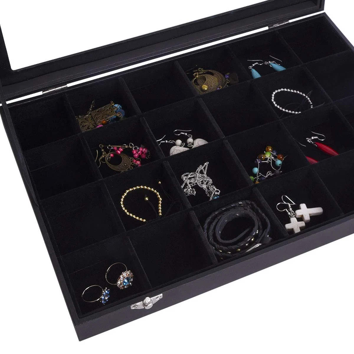 AUTOARK Cajas para Joyas con Terciopelo,joyero con 24 Compartimentos,Negro,AJ-083