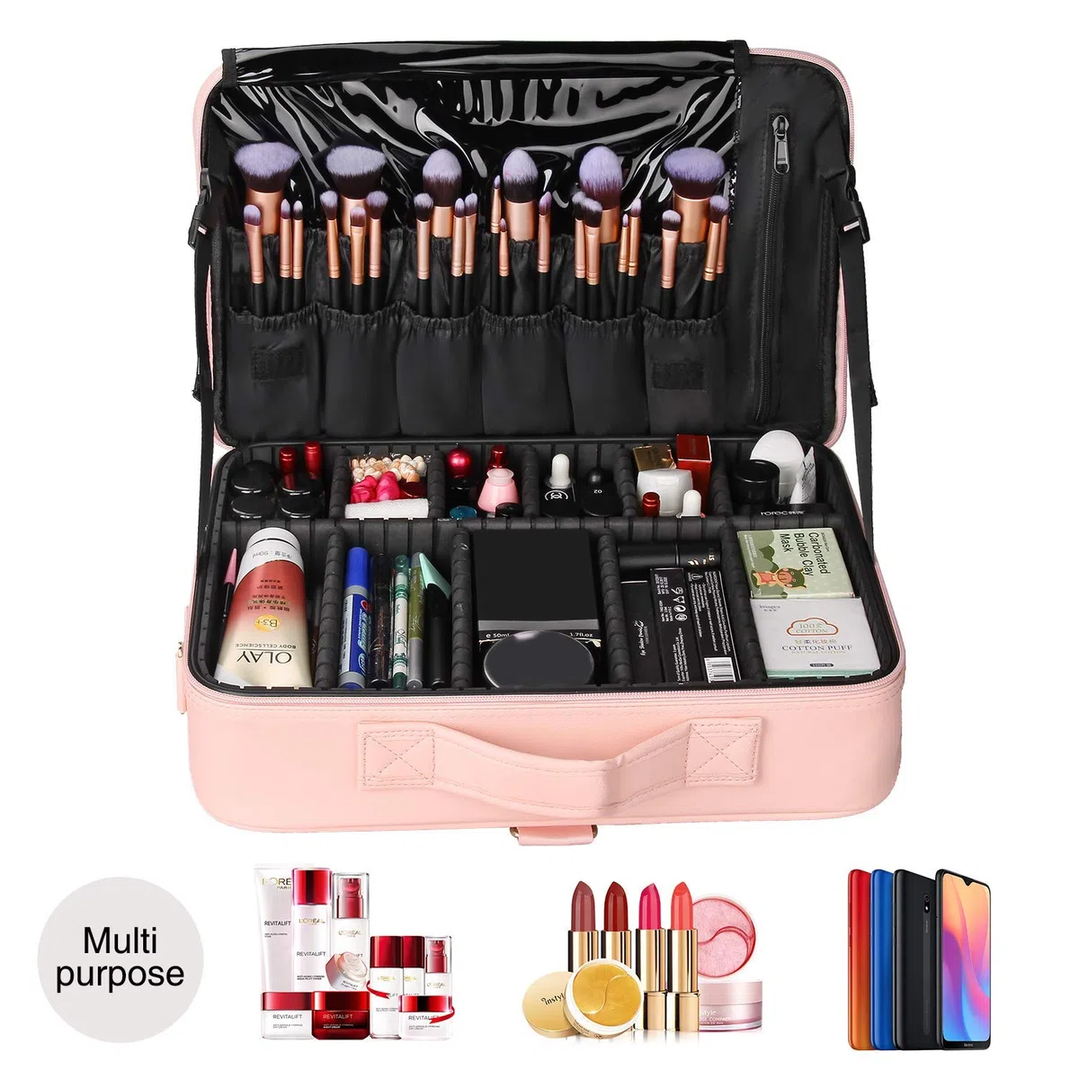 Relavel - Neceser de Viaje con divisores Ajustables para cosmética, brochas de Maquillaje, Joyas y Accesorios electrónicos
