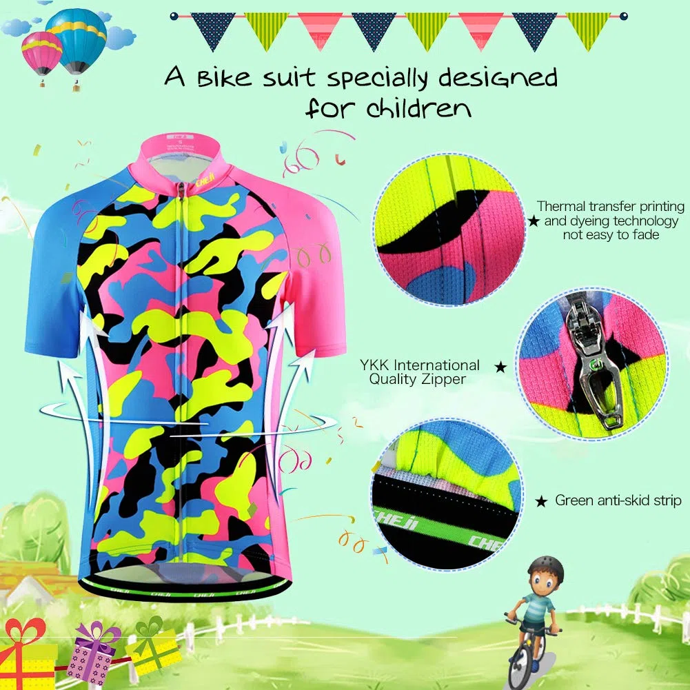 Maillot de Ciclismo Niña Niño Traje de Ciclismo Camiseta Manga Corta + Pantalones Shorts con Asiento Acolchado