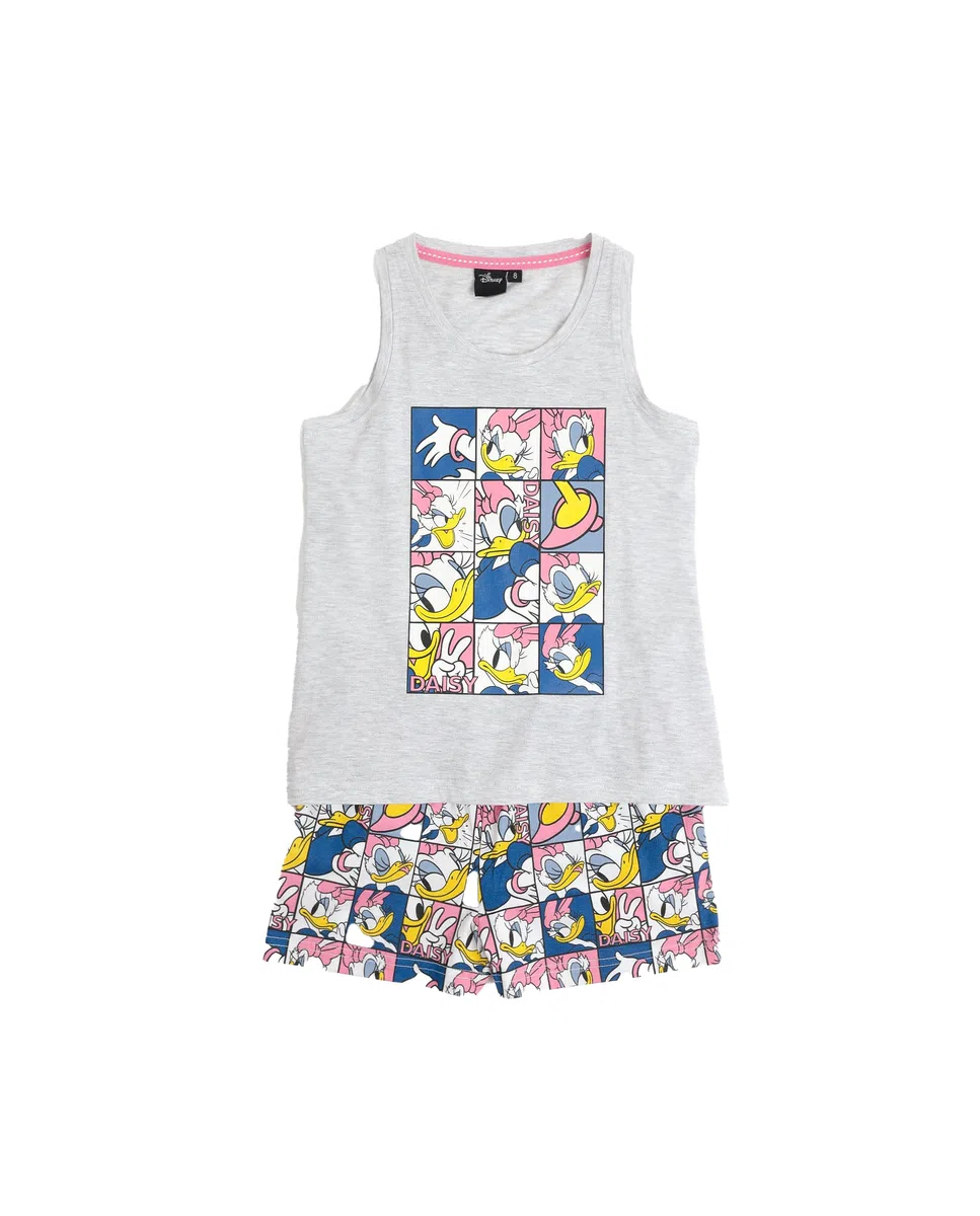 Disney Pijama niña Verano algodón - Pijama sin Mangas Daisy Poses para niña – pantalón Corto con Cinturilla elástica Estampado – Tejido Suave al Tacto, Gris Jaspe - Talla 8 años
