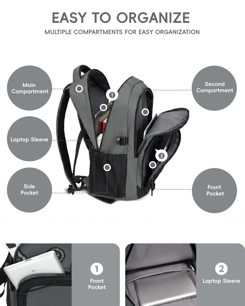 Amythe Mochila Instituto para Adolescentes, Mochilas Escolares para Juveniles 10 a 18 Años con Varios Compartimentos, Mochilas Grande Impermeable para Viagem & Escola, Gris