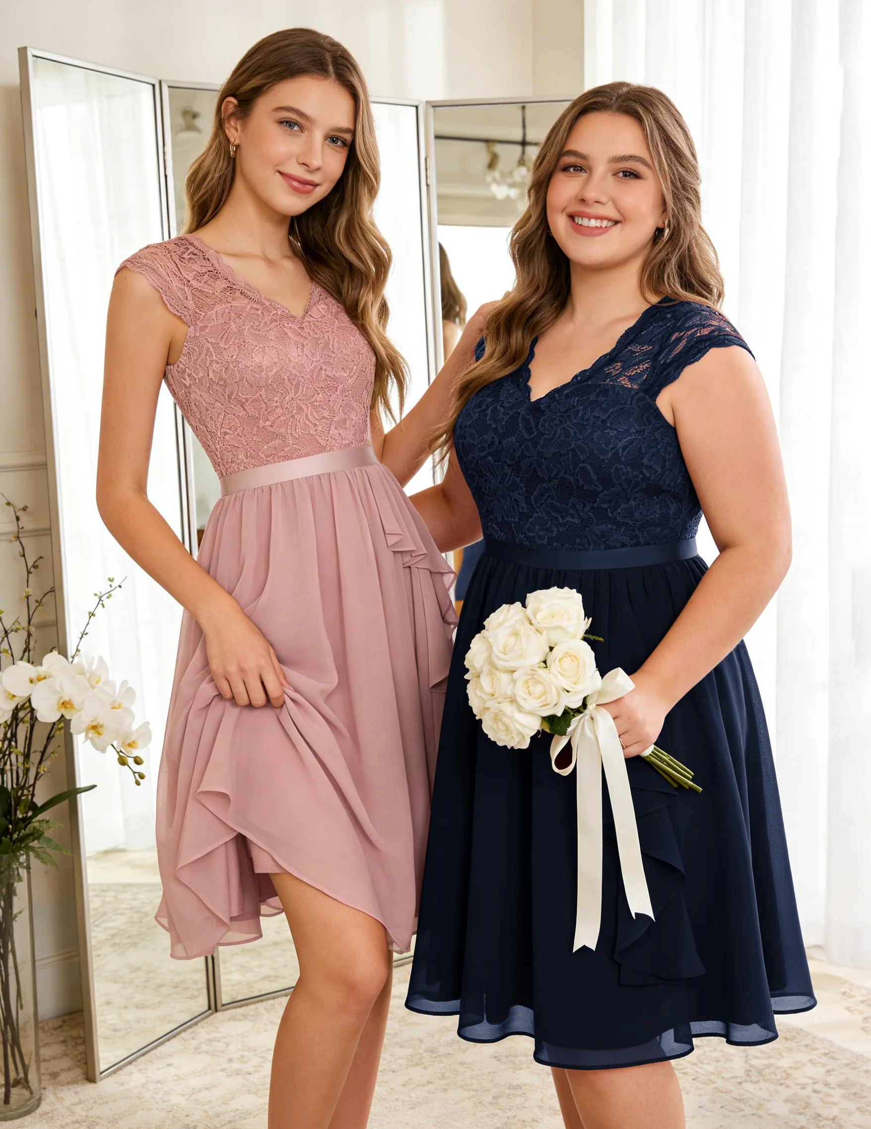 Wedtrend Vestido de cóctel para mujer, elegante para boda, con volantes, vestido de noche corto de dama de honor