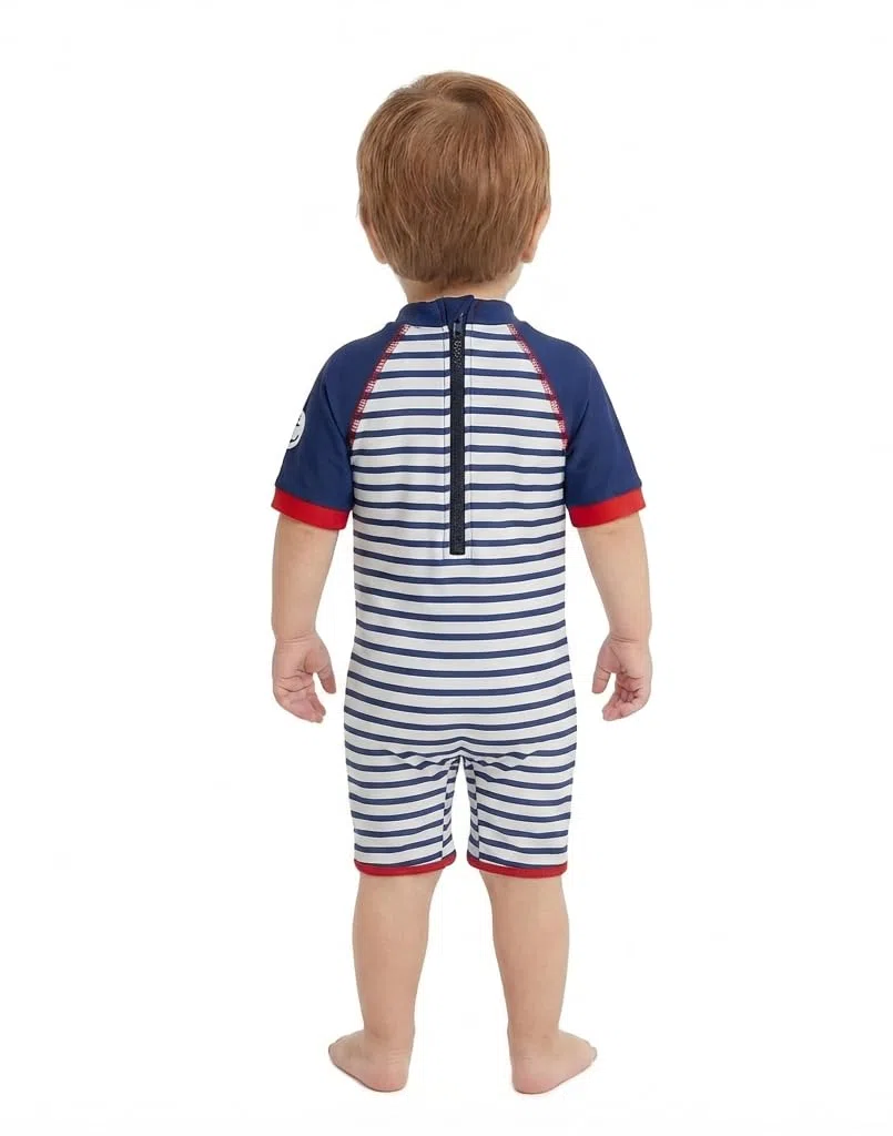 BONVERANO Traje de baño de una Pieza de Manga Corta para bebé con protección UV 50+ con Cremallera