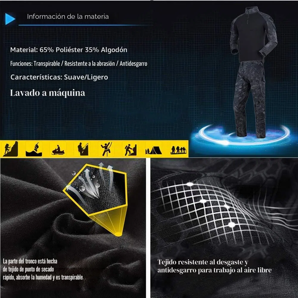 Tactical Gear Airsoft Camisetas Combate Pantalones Hombre Táctico Ripstop Multicam, Paintball Military, BDU, Uniforme de caza