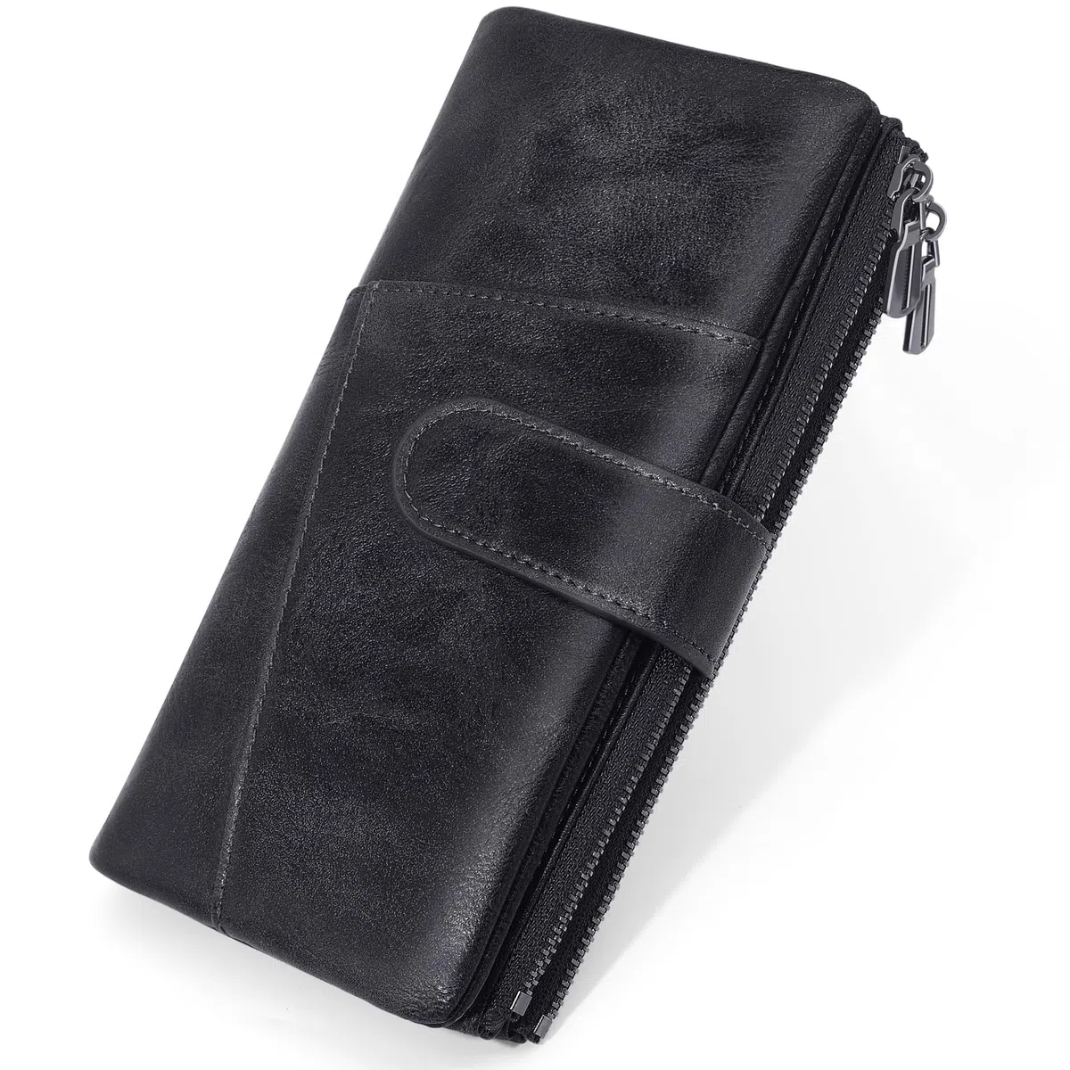 REETEE Carteras de Mujer Grande Cuero PU Monedero Muje Carteras Bloqueo RFID Largo Billetera 2 Grand Bolsillo con Cremallera para Monedas con 23 Ranuras Tarjetas (Negro)